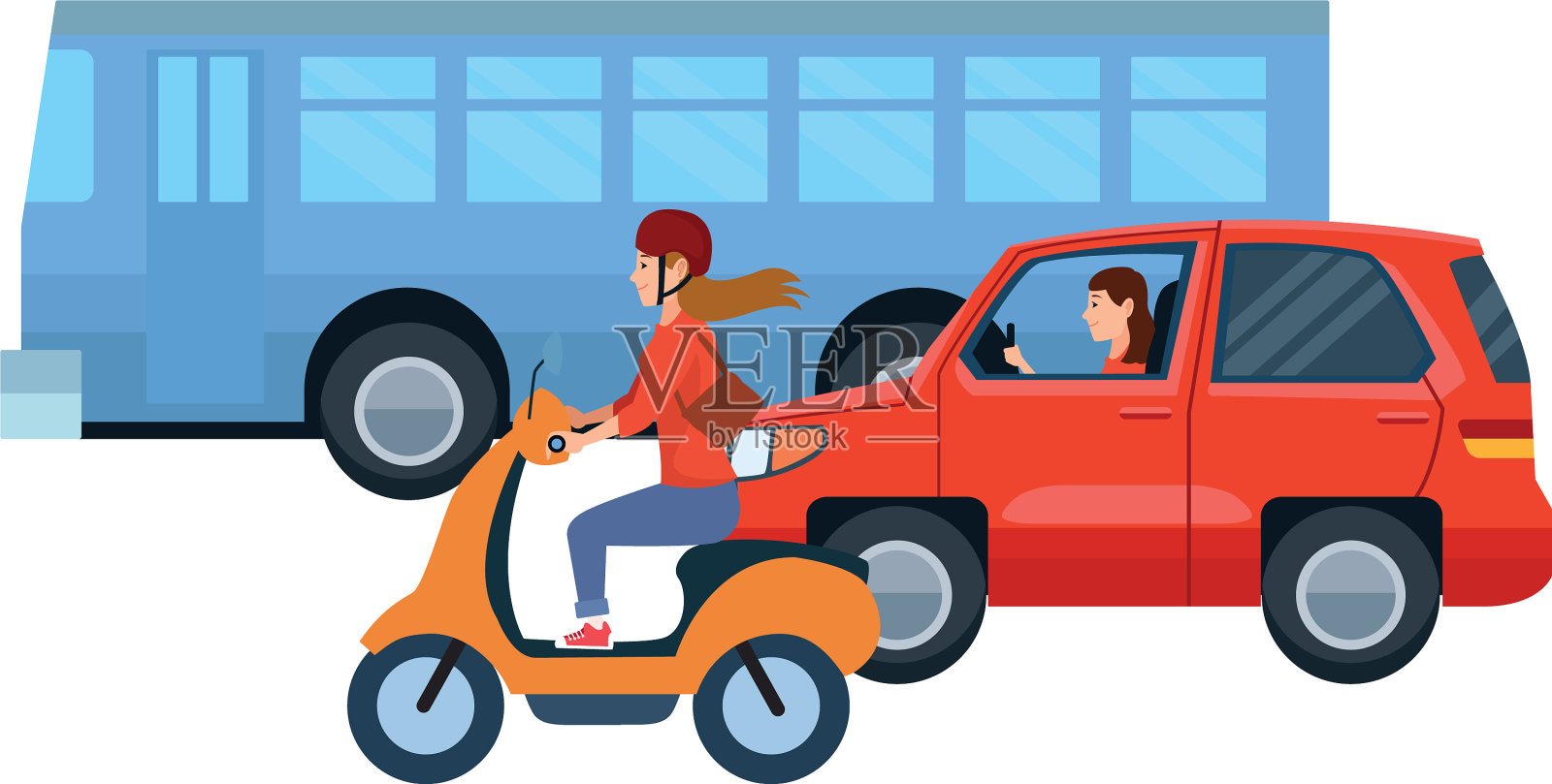 有司机驾驶的车辆和摩托车插画图片素材