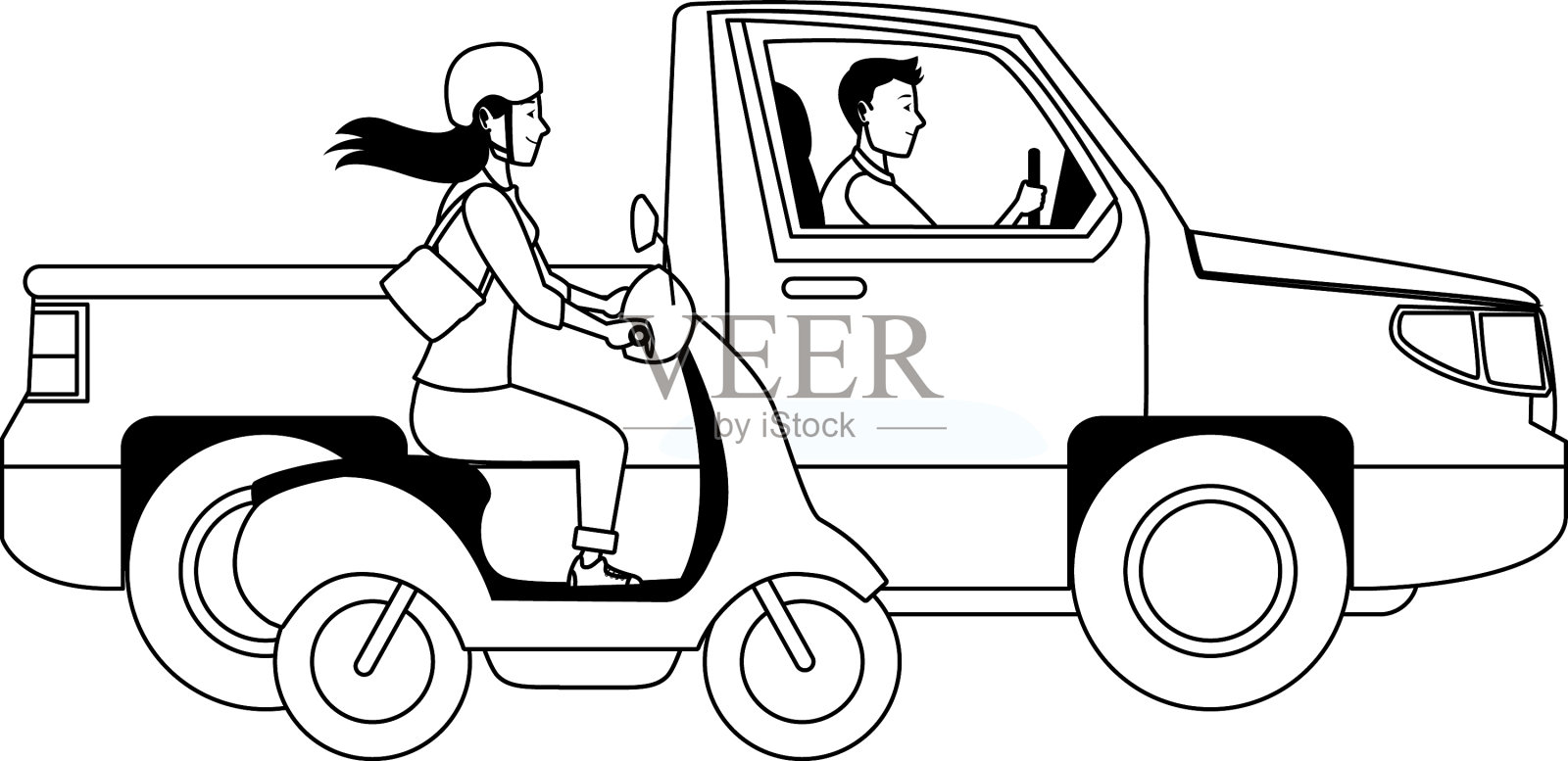 有司机驾驶的车辆和摩托车插画图片素材
