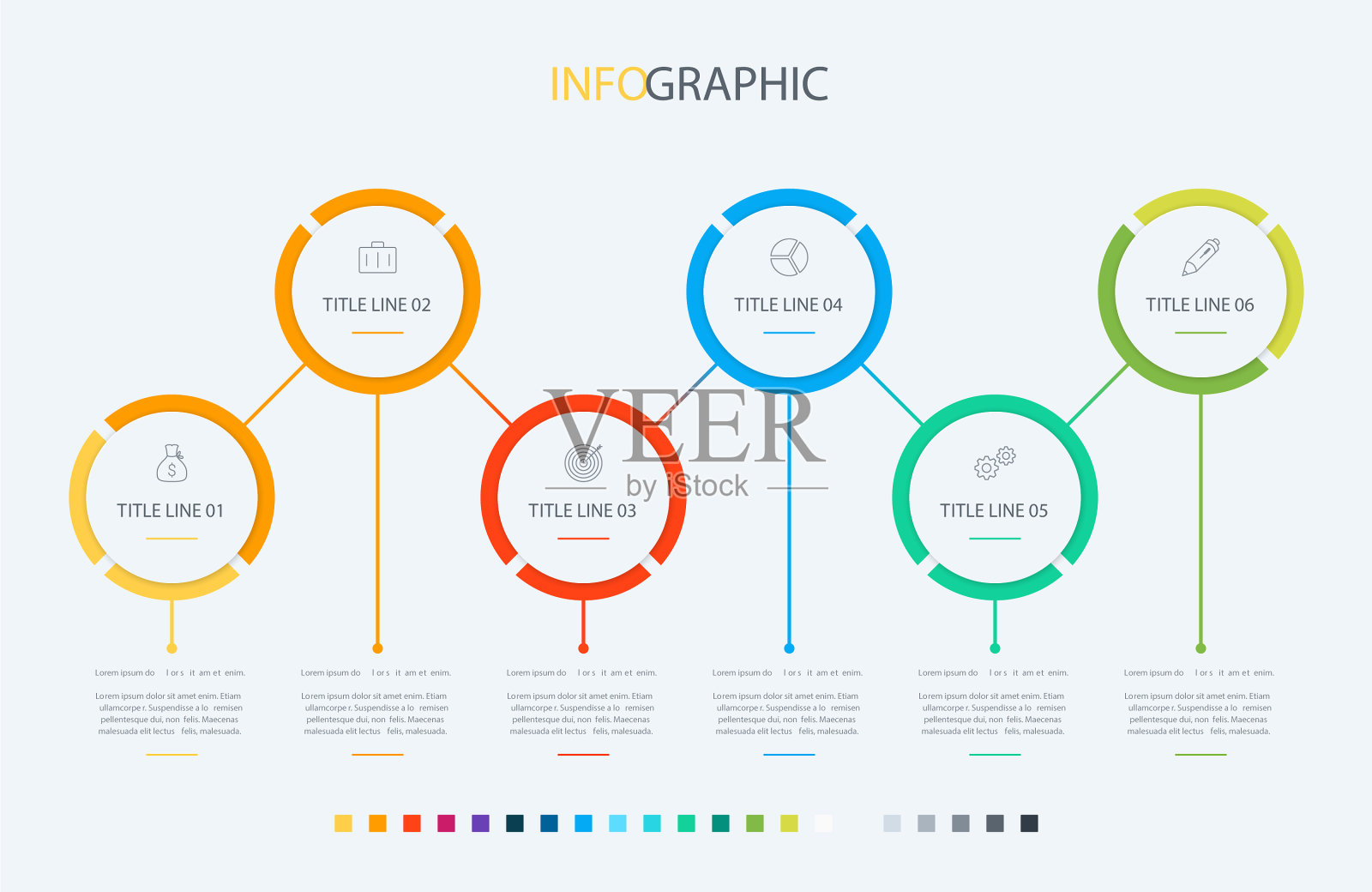 时间线信息图表设计6个意见插画图片素材
