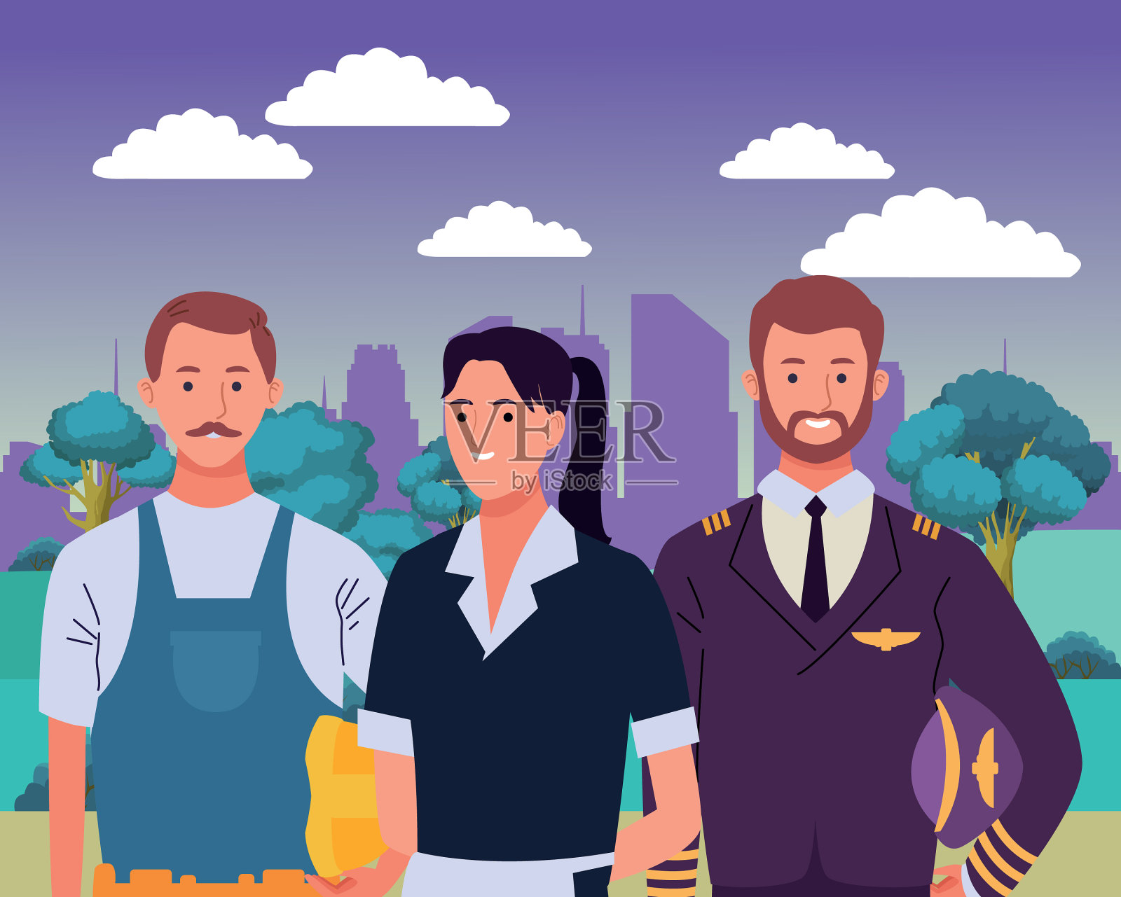 专业人员塑造了微笑的卡通形象插画图片素材