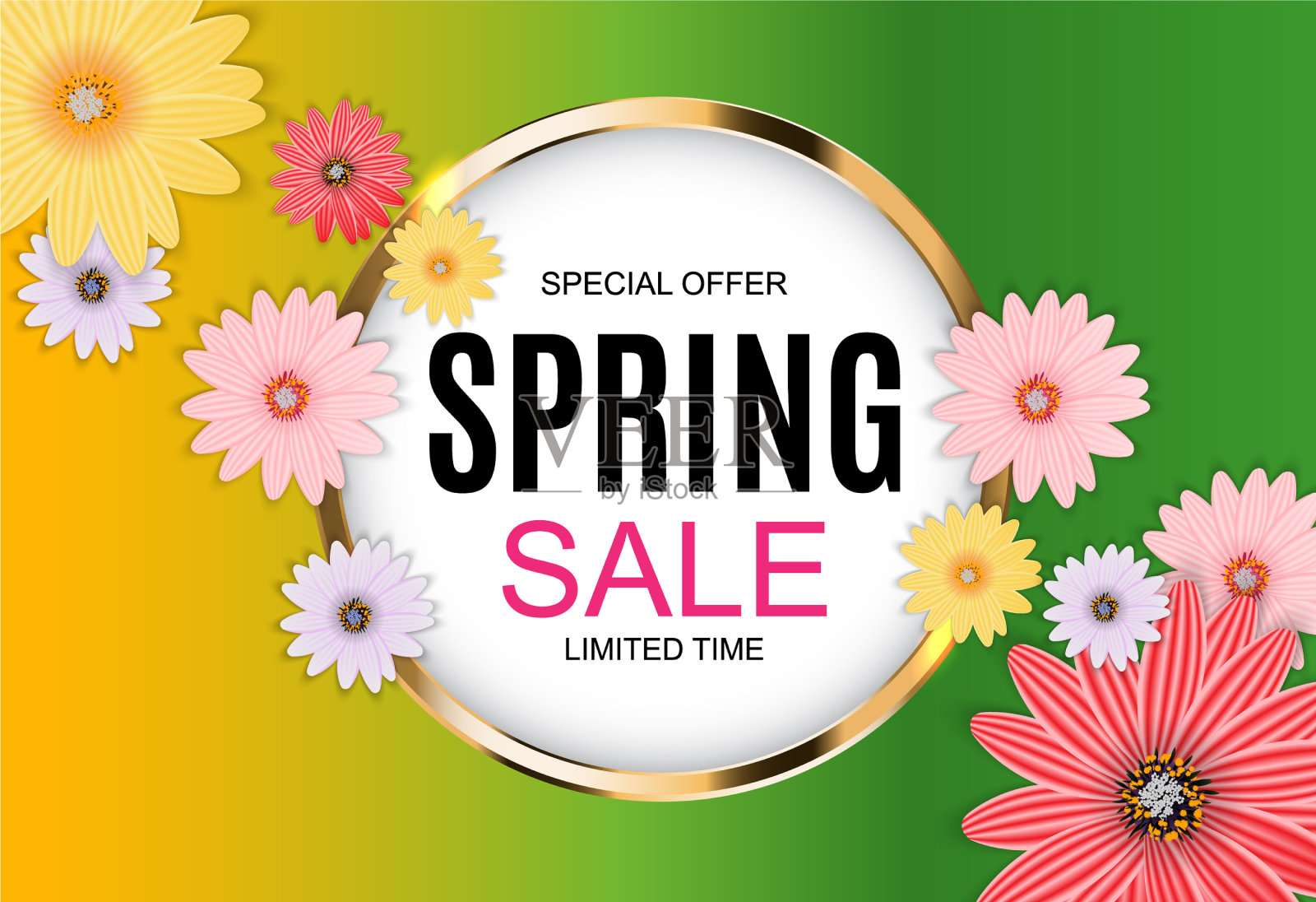 春天销售可爱的背景与五颜六色的花插画图片素材