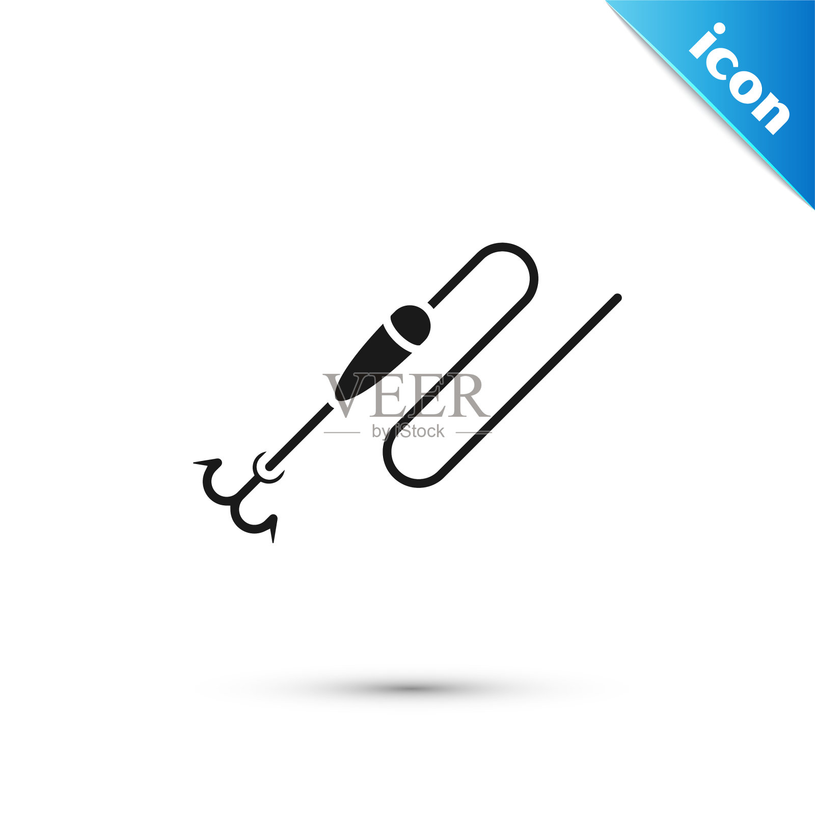 黑色钓鱼线与钩和浮动图标插画图片素材