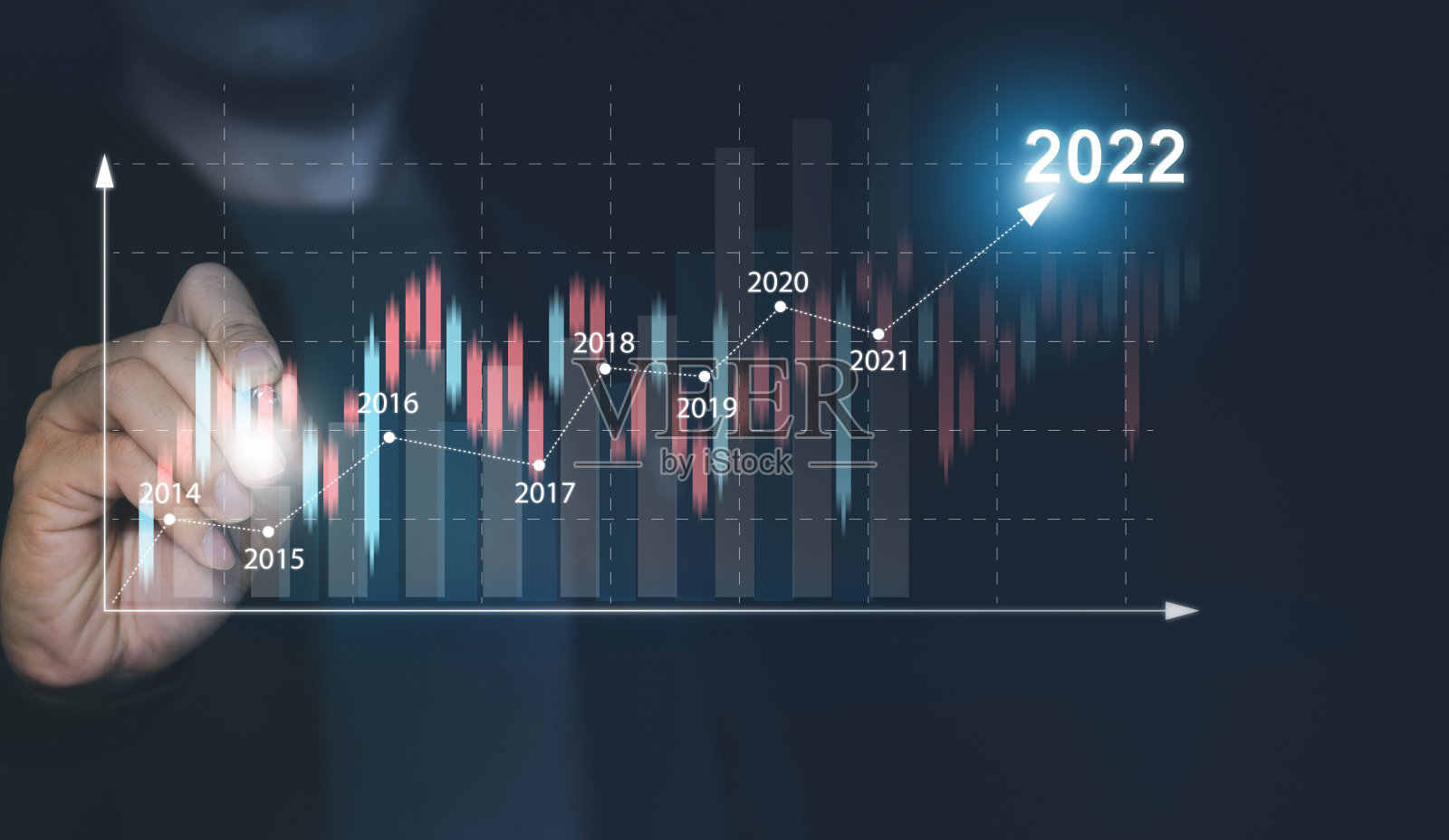 实业家手写虚拟股市行情图，为技术投资分析概念图照片摄影图片
