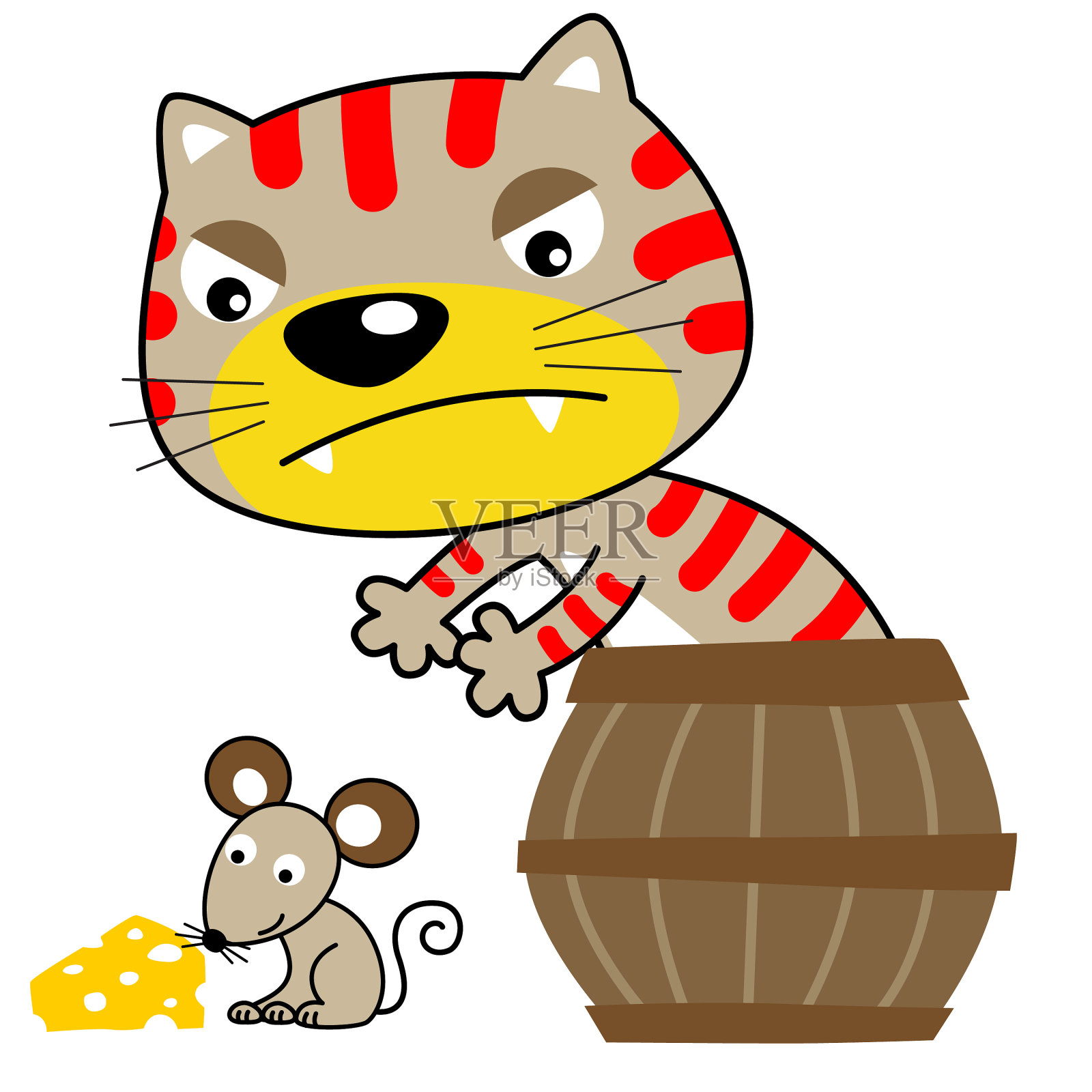 卡通猫试图抓住一只小老鼠设计元素图片