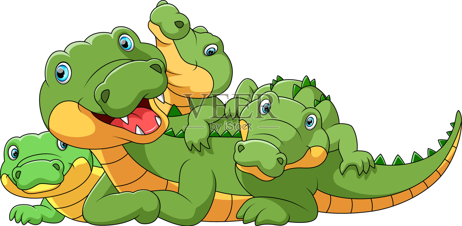 可爱的卡通家庭鳄鱼在一起玩设计元素图片