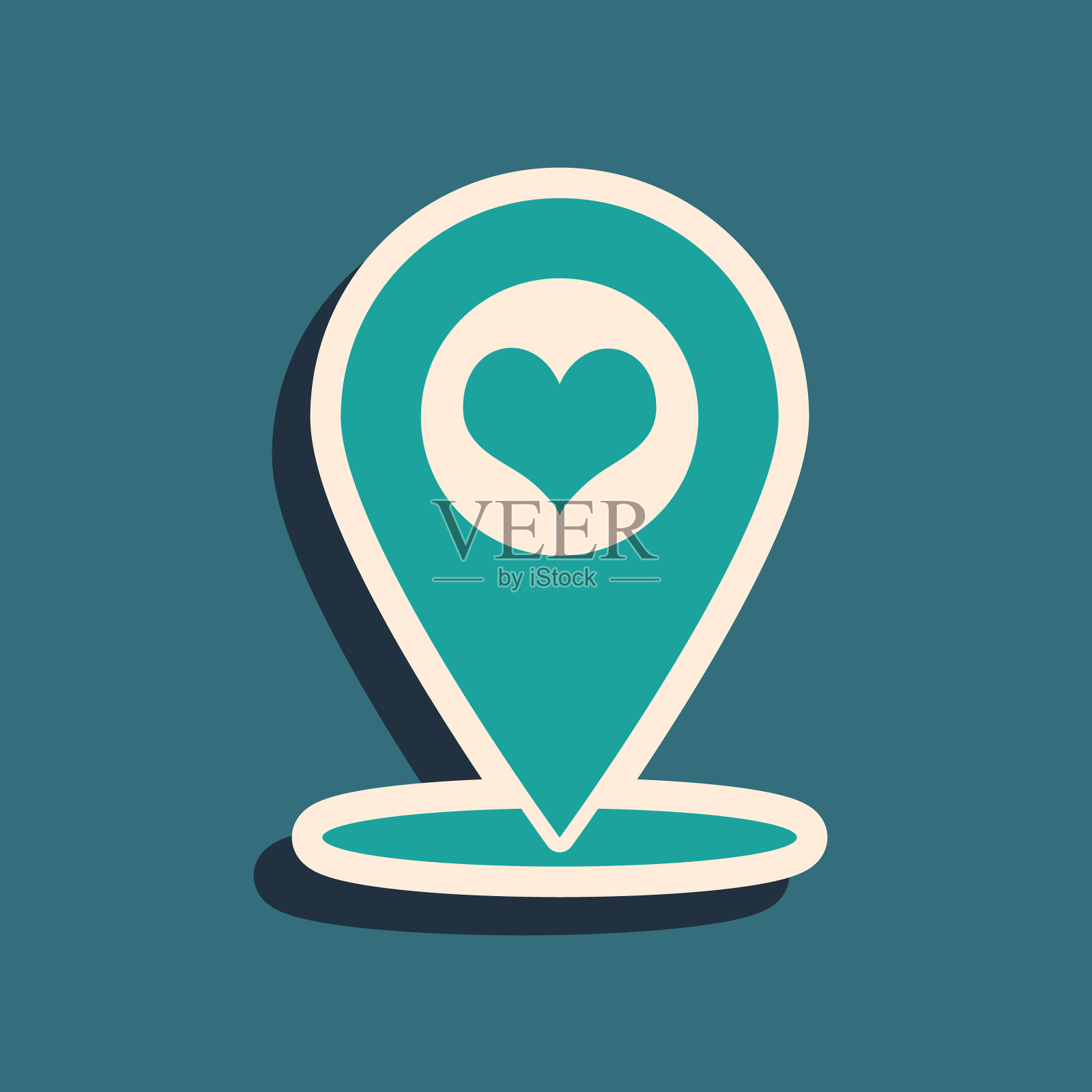 绿色地图指针与心脏图标隔离在蓝色插画图片素材