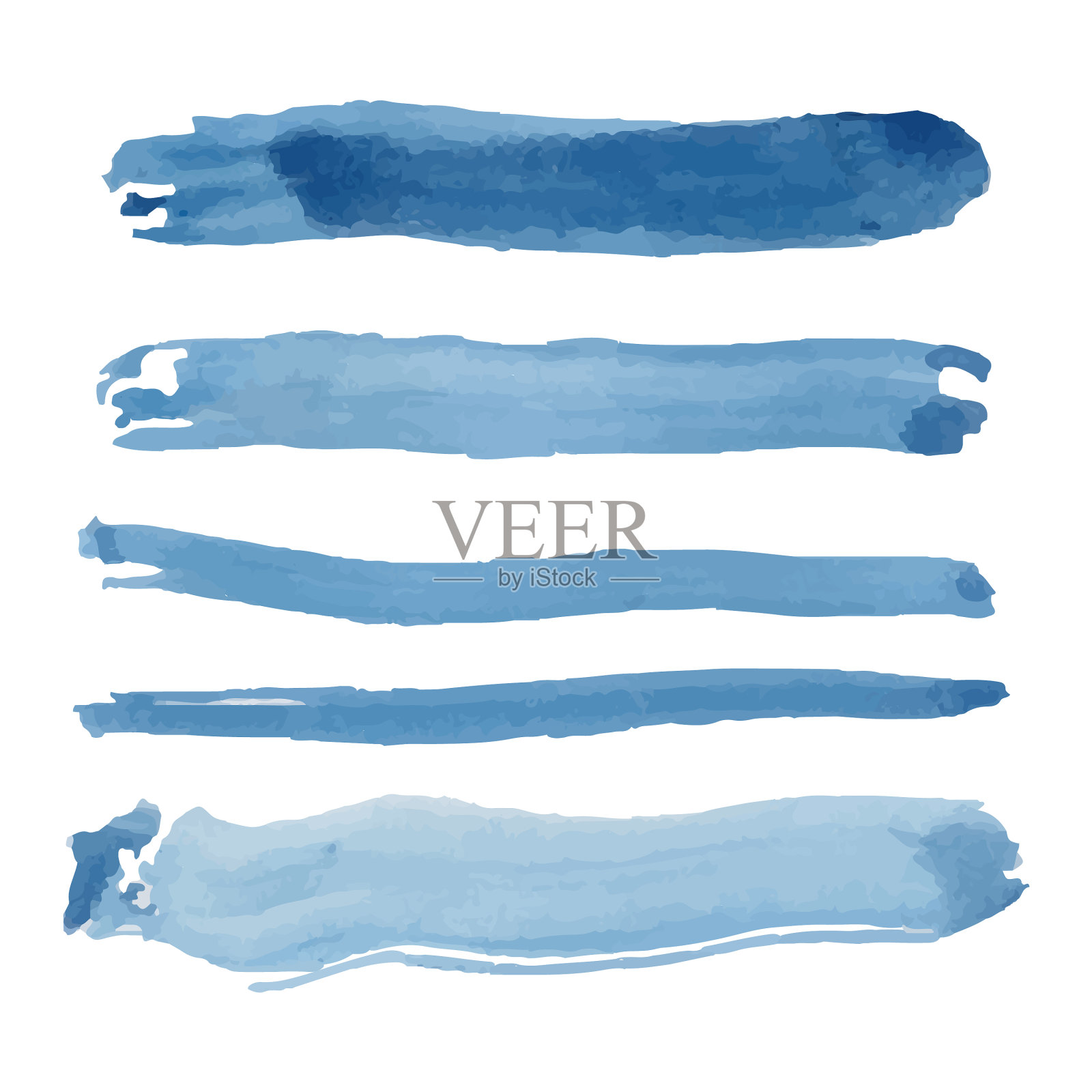 设置五个蓝色的画笔插画图片素材