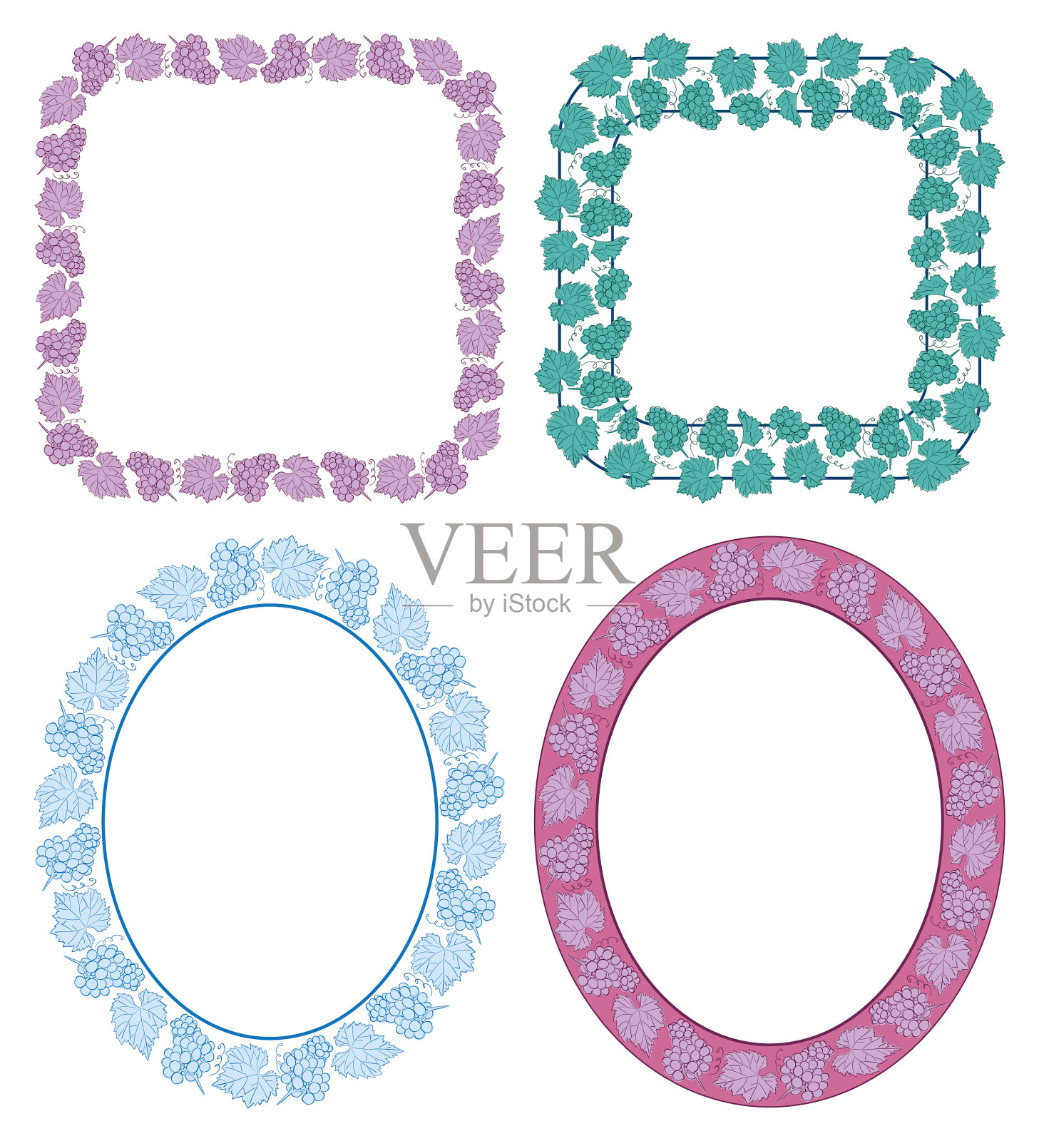 方形和椭圆形的葡萄装饰框架插画图片素材