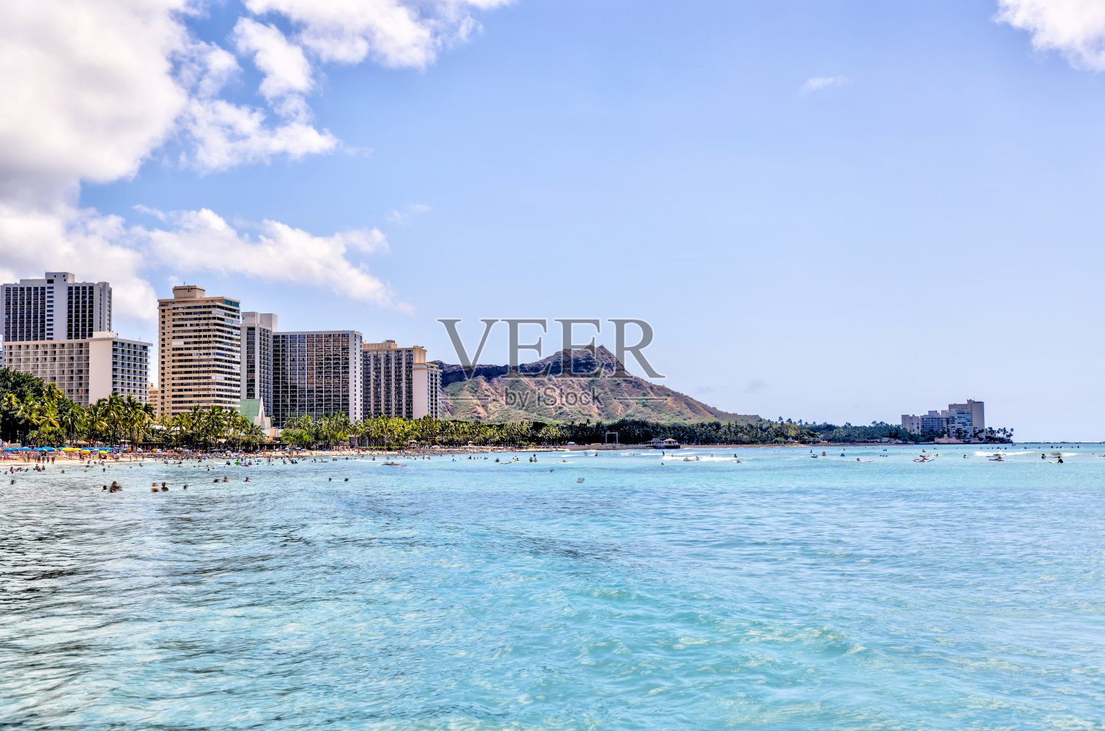 从瓦胡岛的威基基海滩看风景照片摄影图片