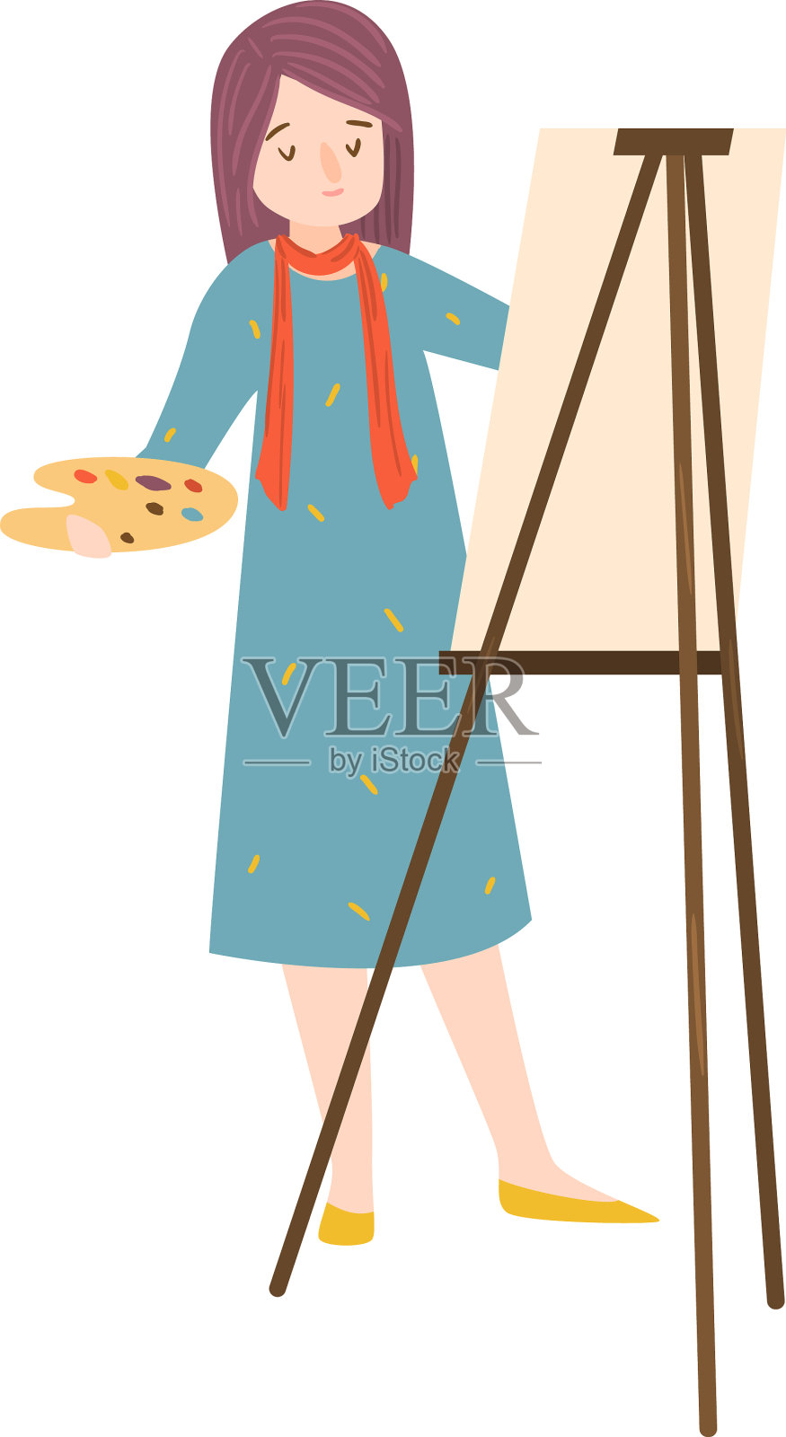 艺术家女人在画布上画光栅设计元素图片