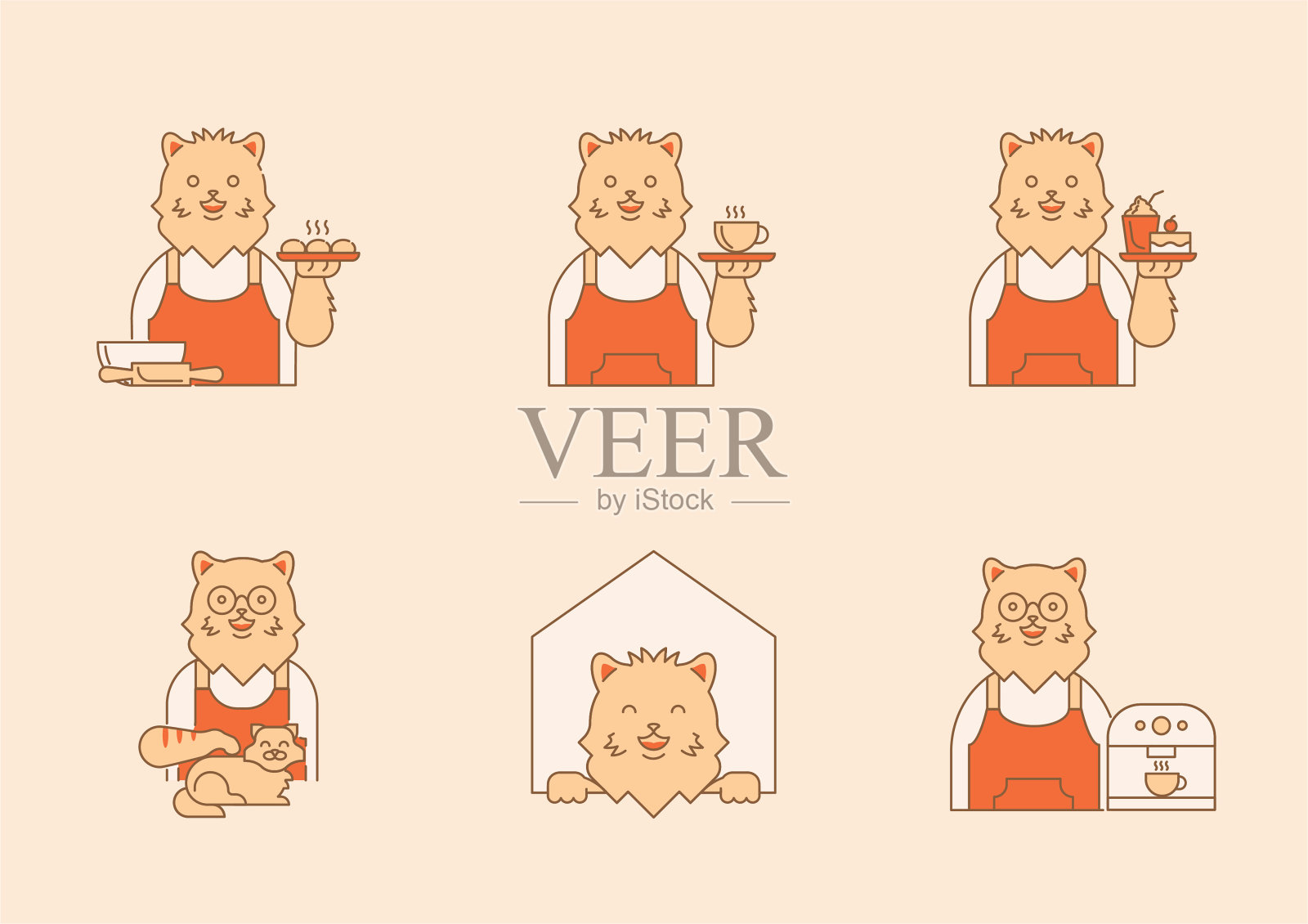 猫咖啡馆的色彩特征设计元素图片