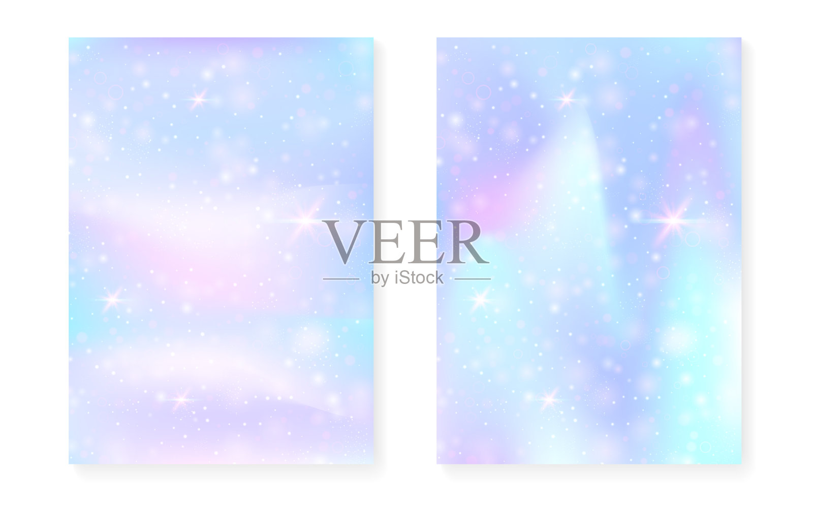 带有卡哇伊魔法梯度的独角兽背景。公主彩虹全息图。插画图片素材