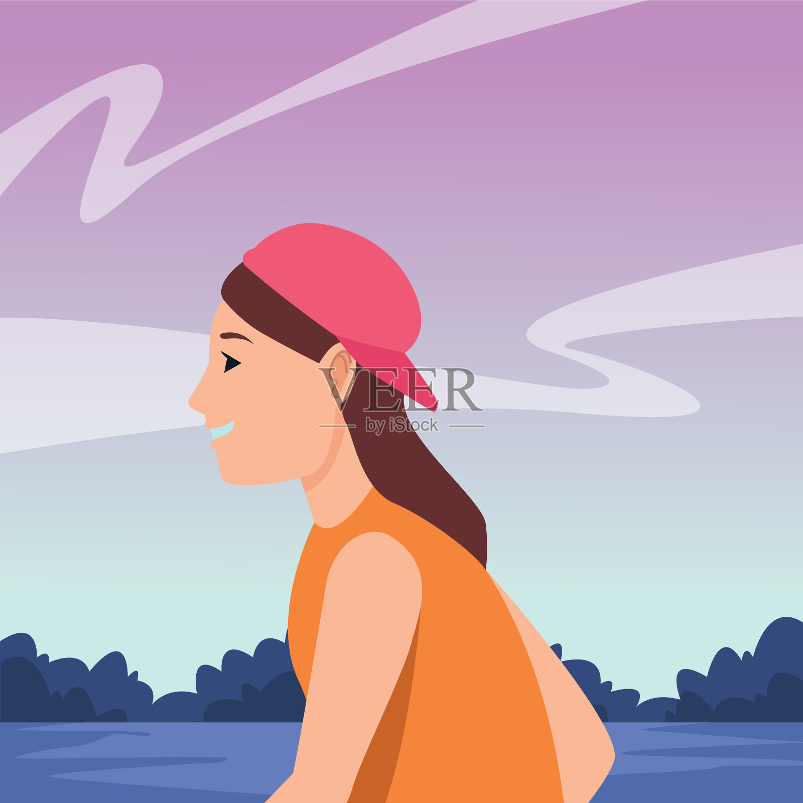 年轻女子在滑板卡通插画图片素材