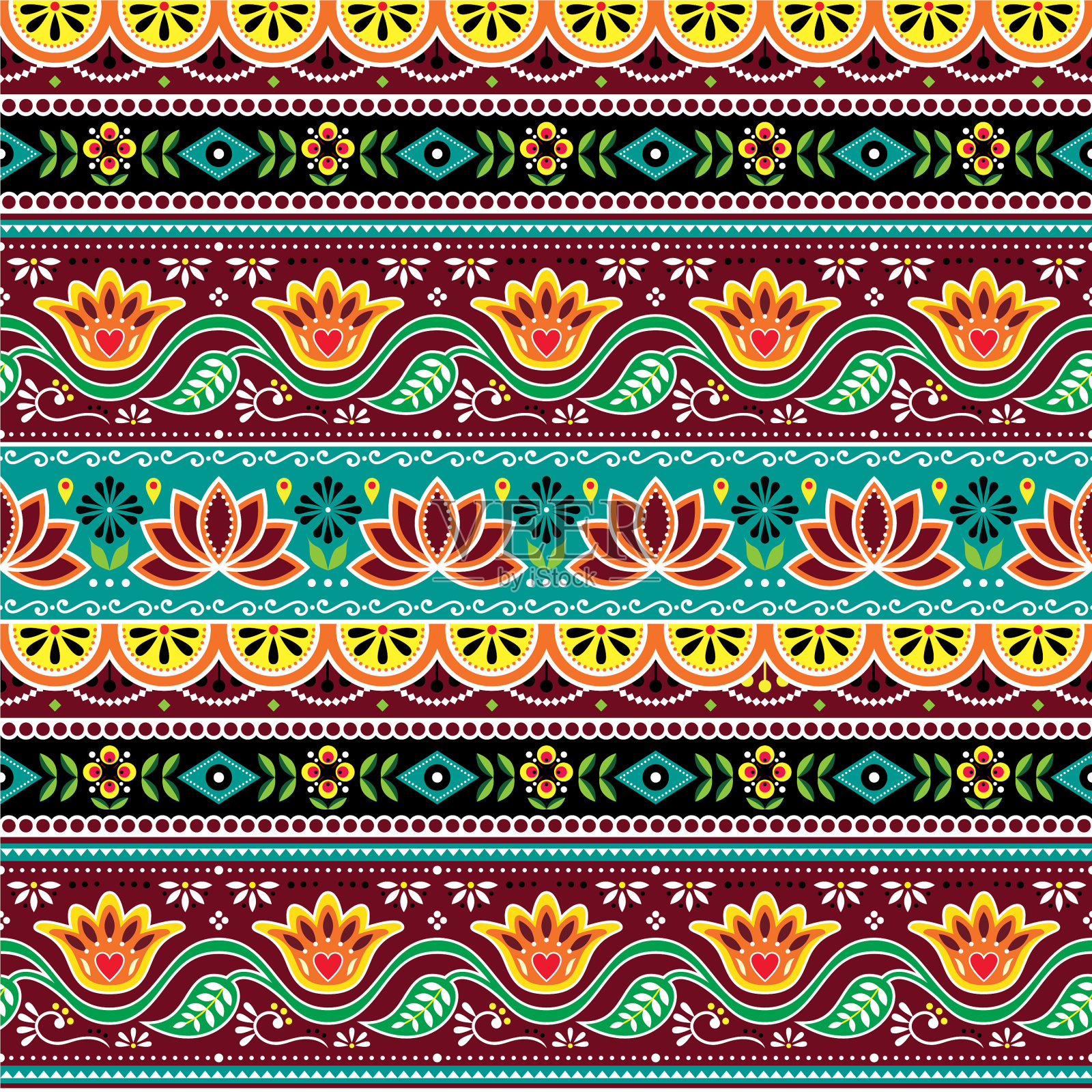 巴基斯坦印度卡车艺术无缝图案插画图片素材