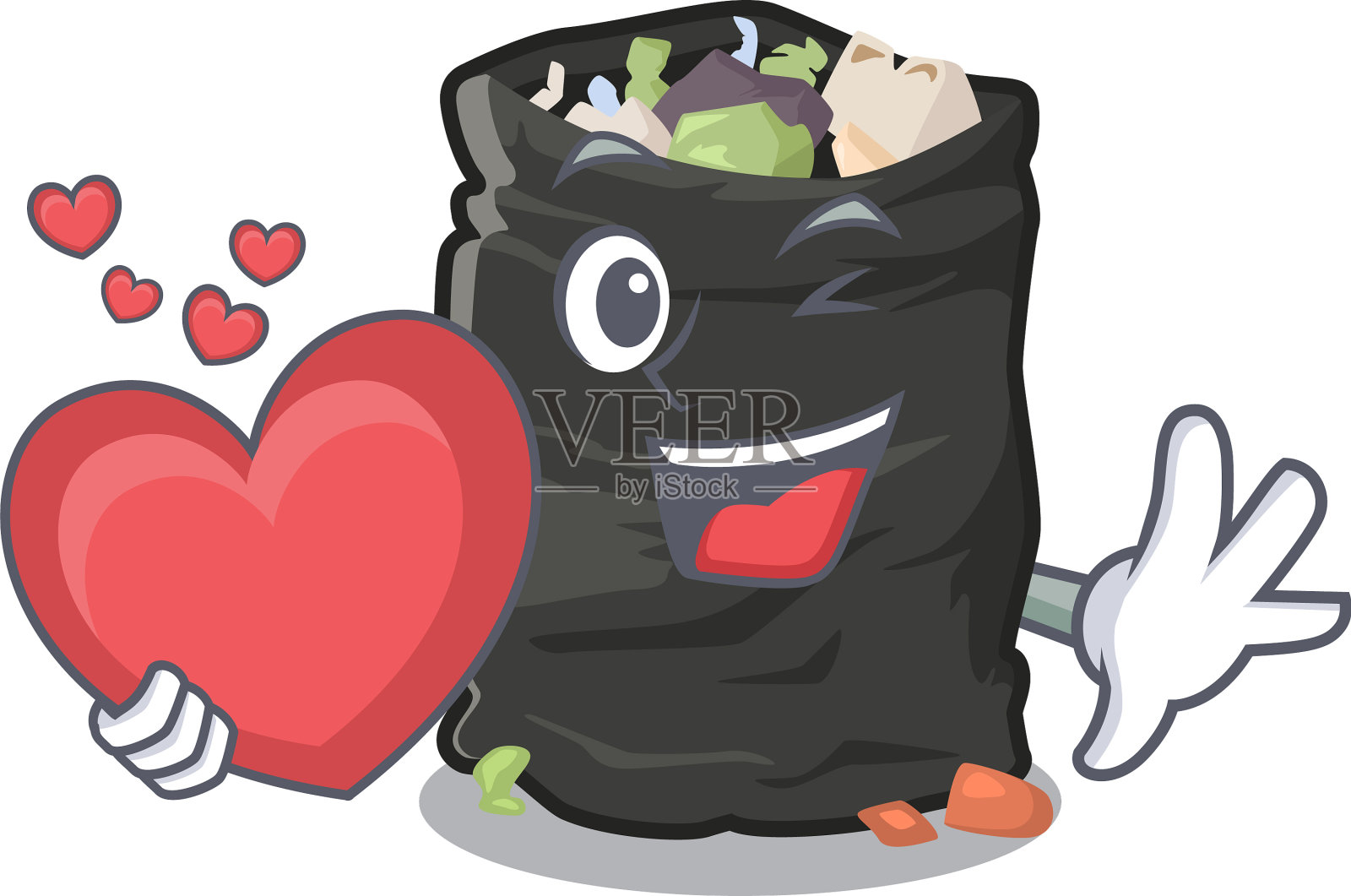 心形卡通垃圾袋放在桌子旁边设计元素图片