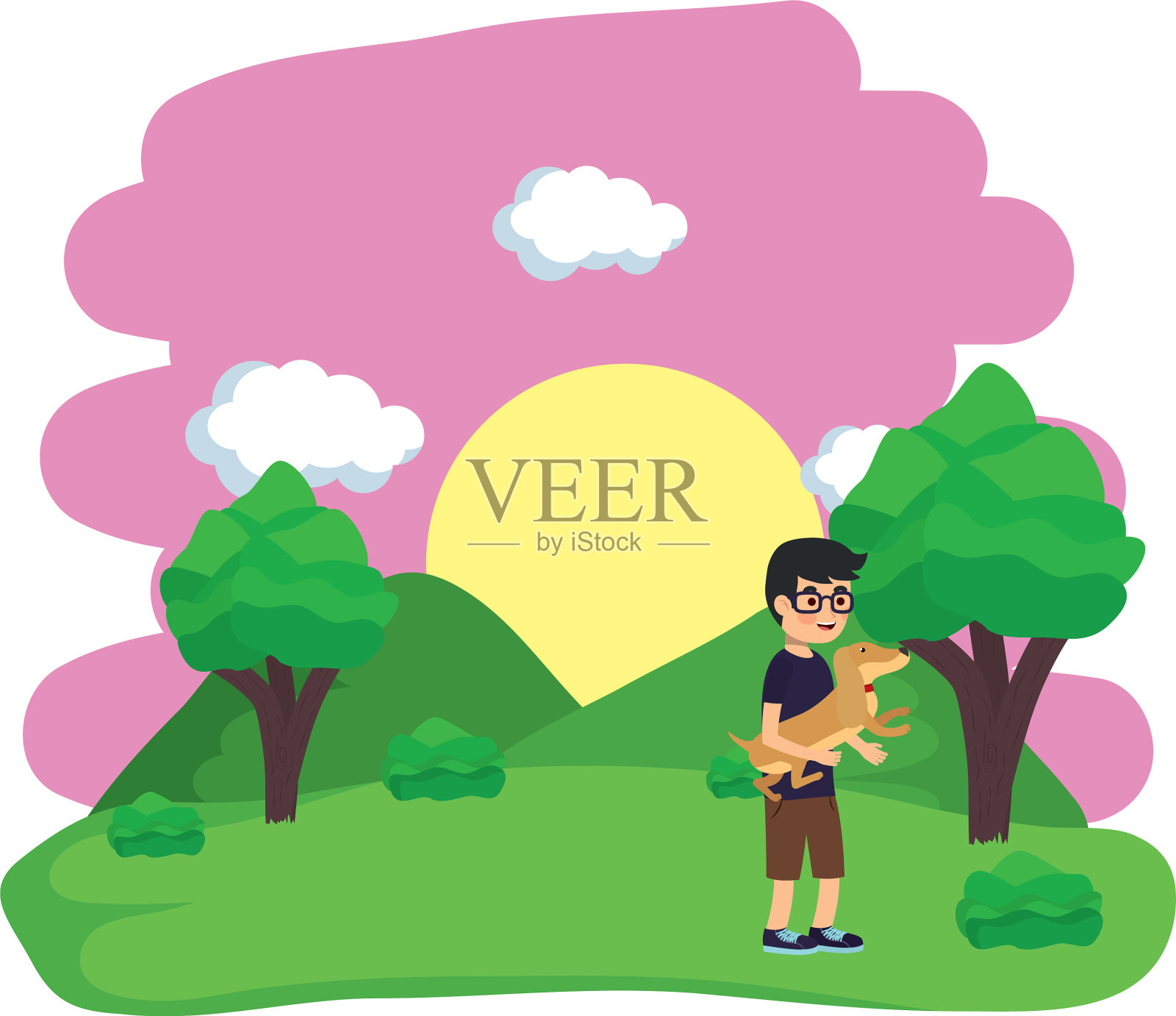 男孩与狗的卡通设计设计元素图片