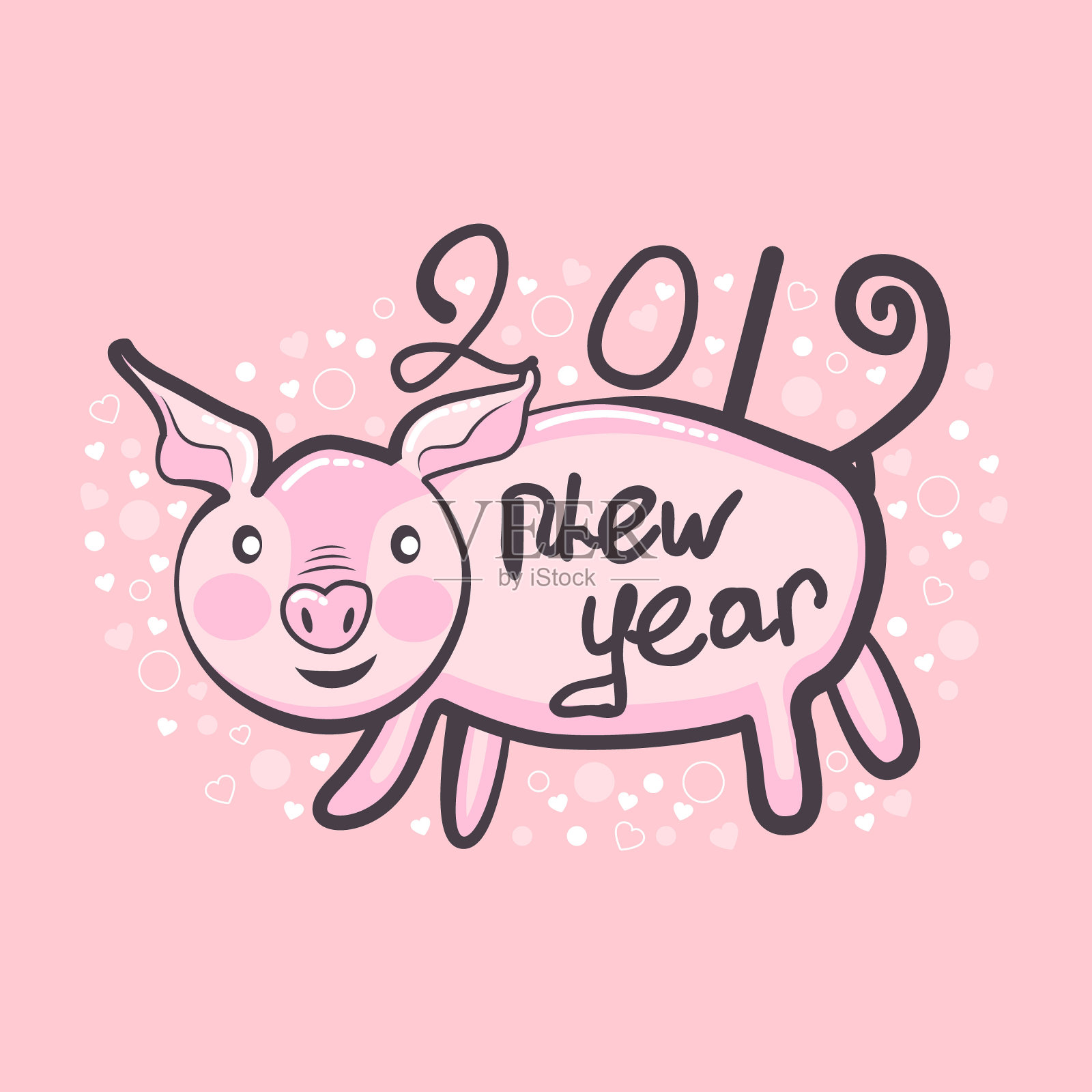 2019年贺卡带着可爱祝新年快乐插画图片素材