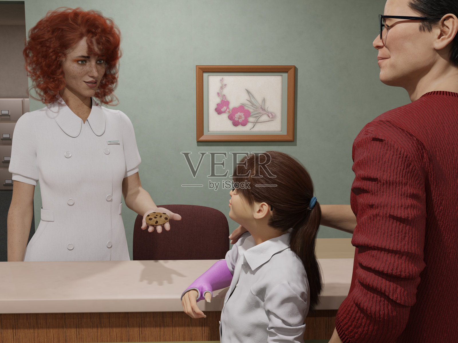 肖像:护士为年轻病人提供治疗饼干插画图片素材