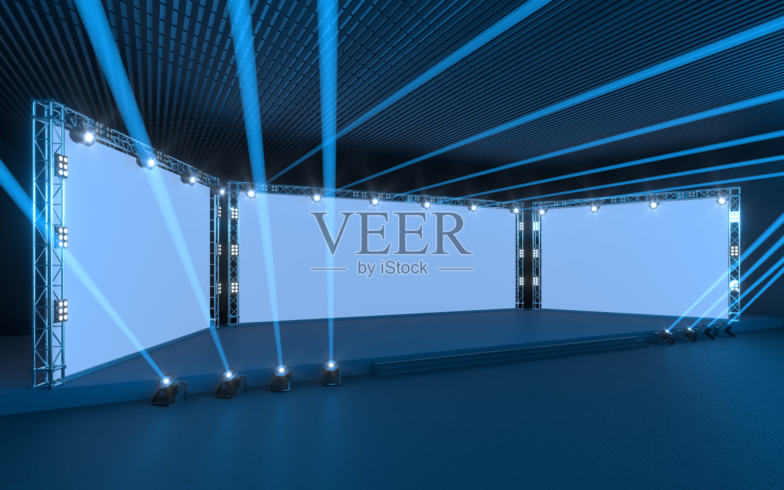 展示舞台与空白广告牌，3d渲染。照片摄影图片