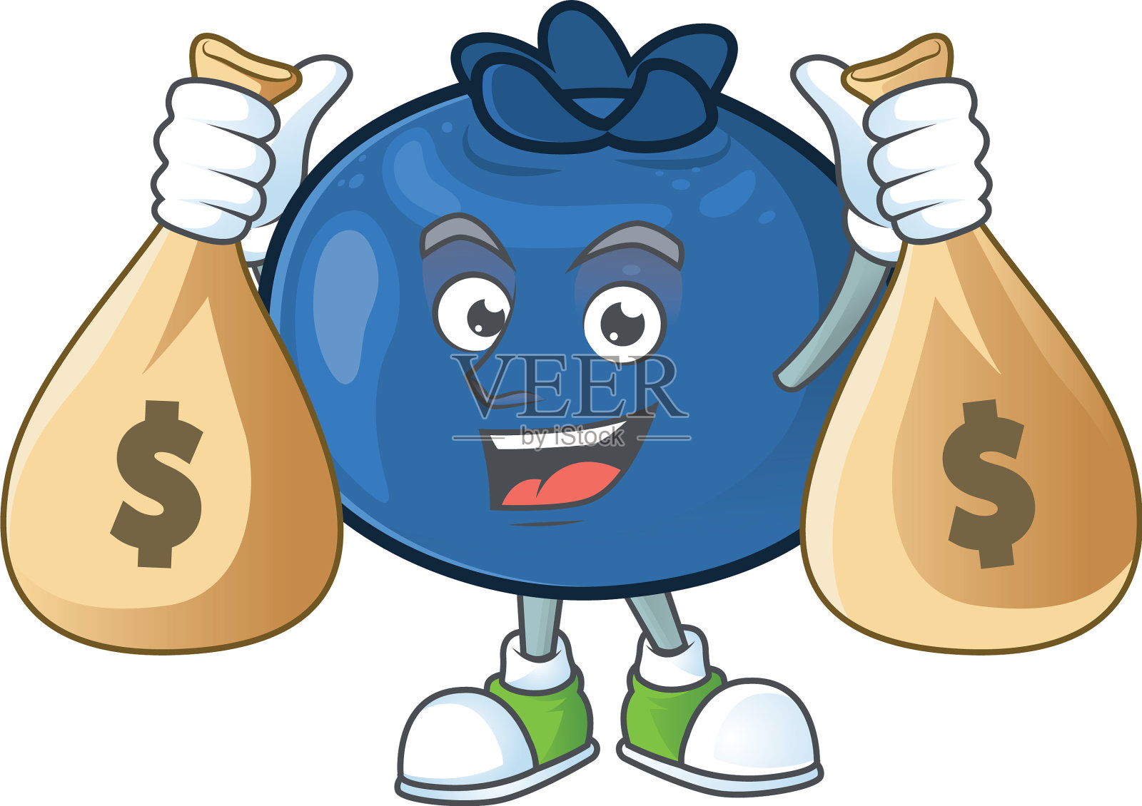 与钱袋可爱和新鲜的蓝莓水果设计元素图片