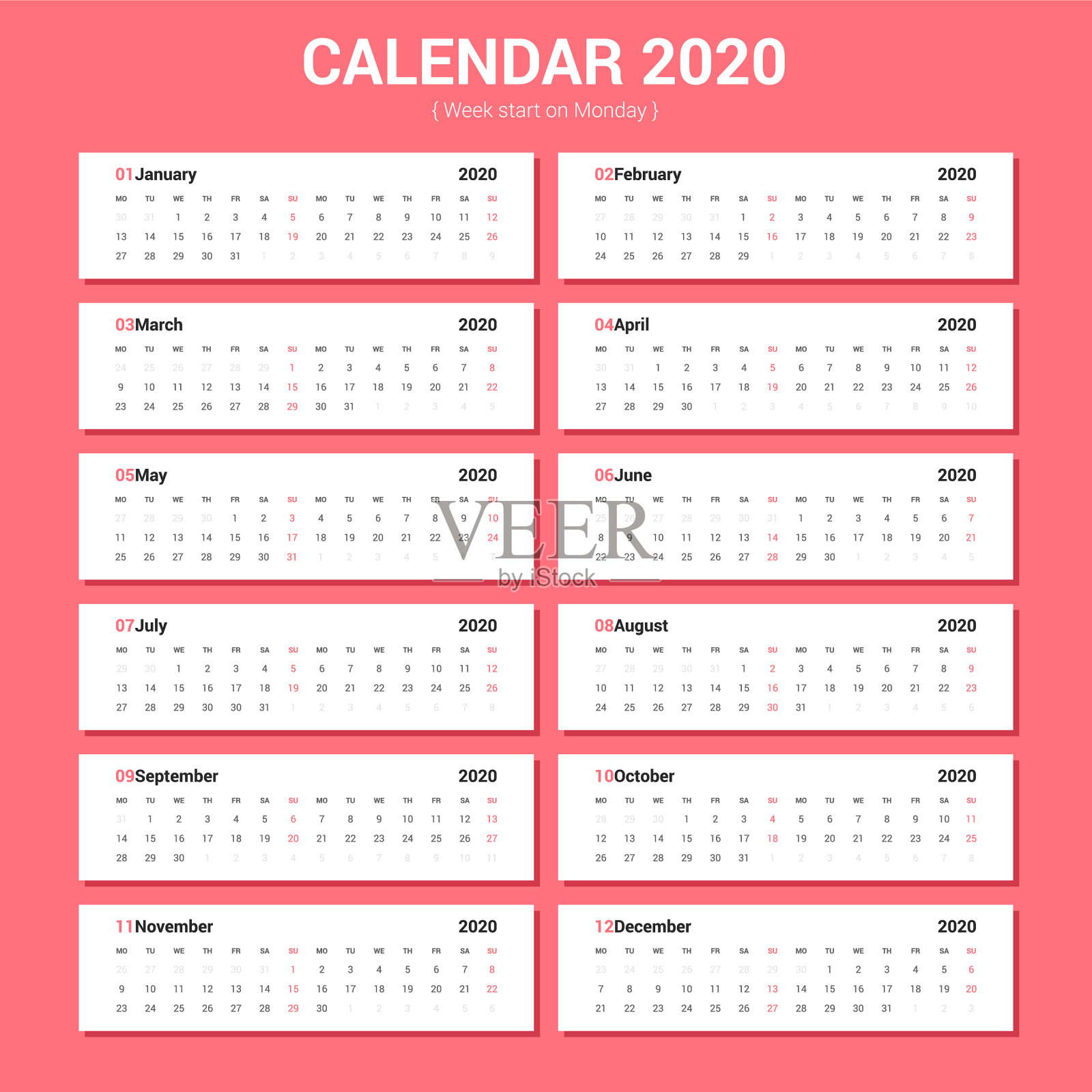 日历2020横向简约风格插画图片素材