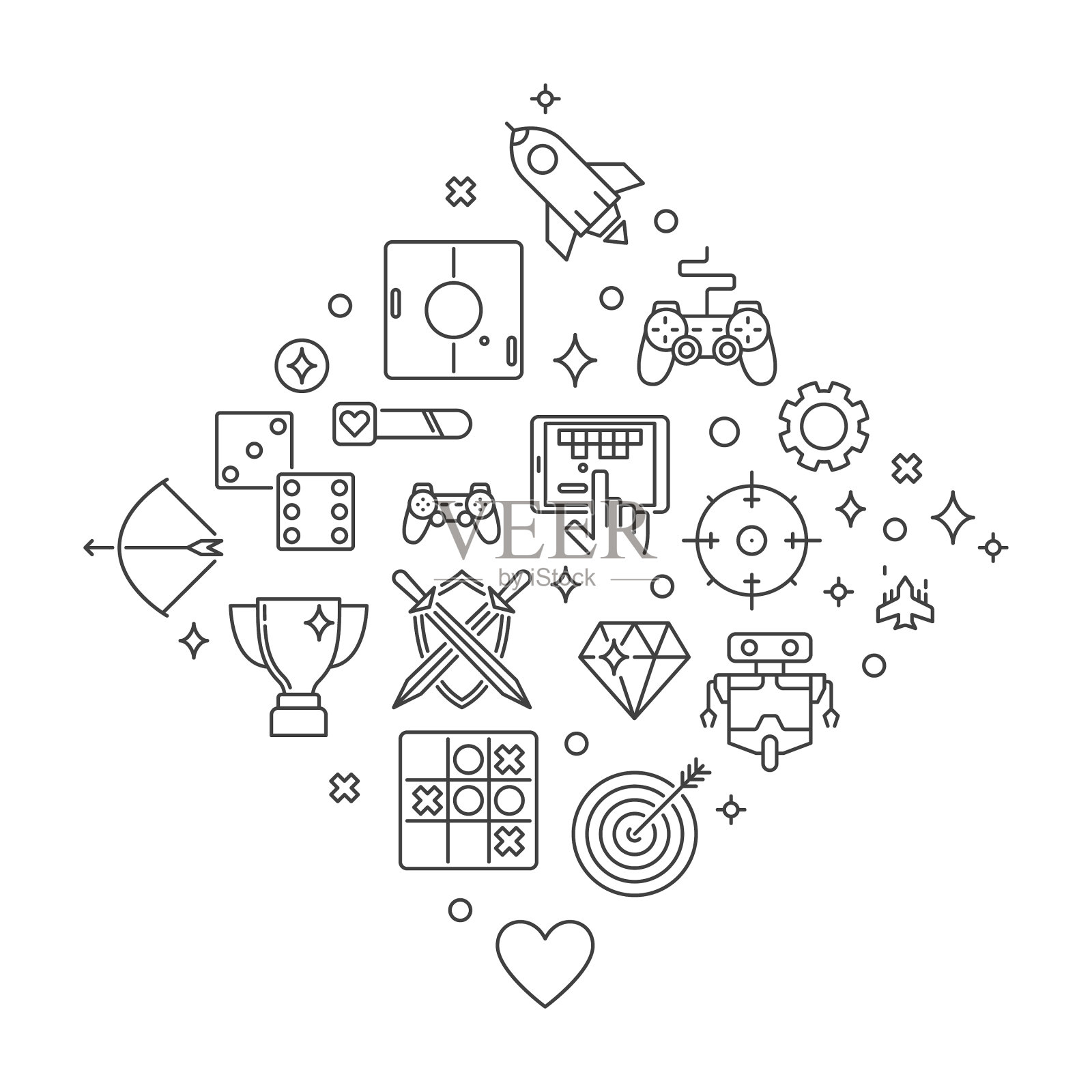 游戏或游戏在细线插画图片素材