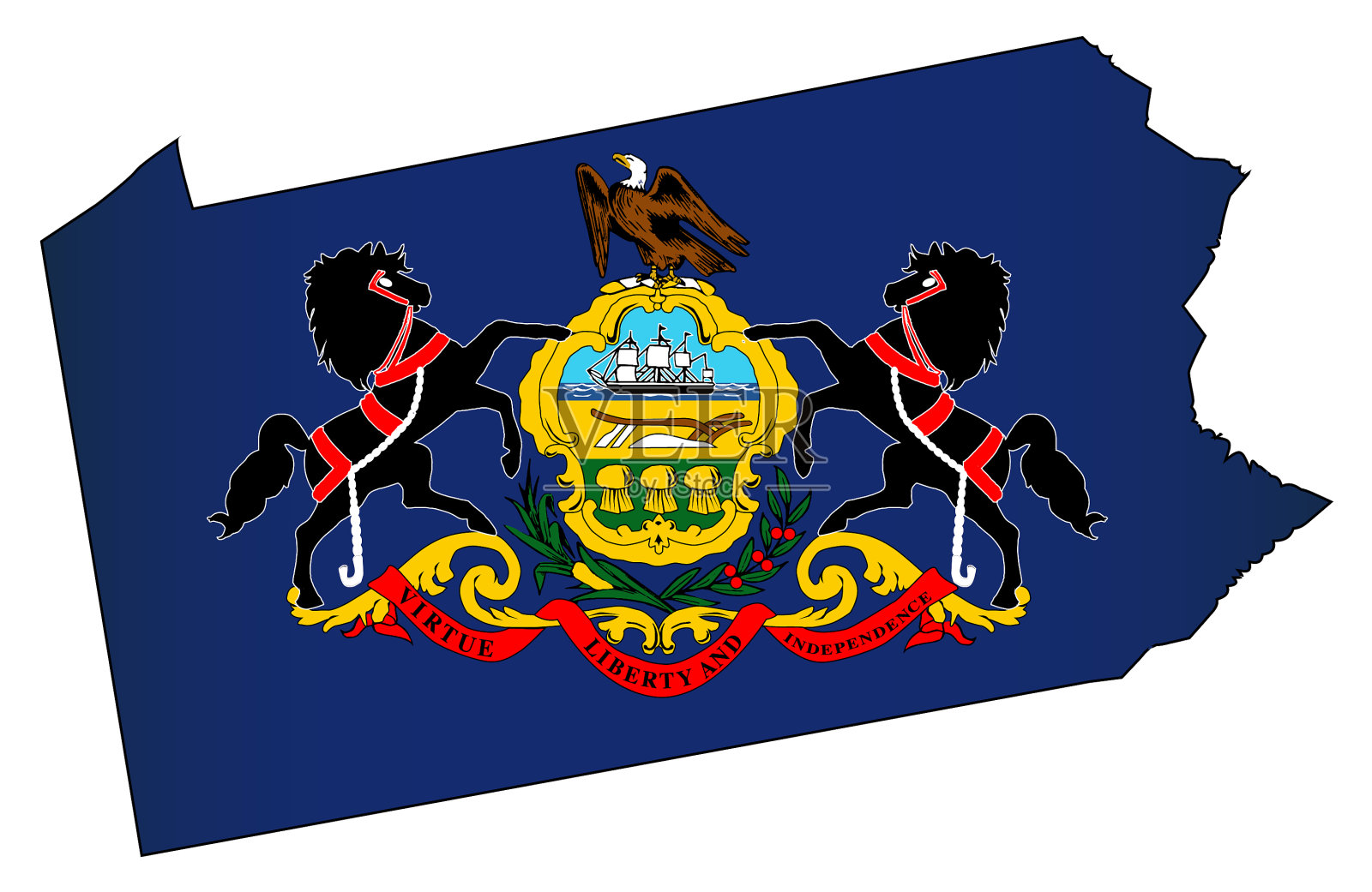 宾夕法尼亚轮廓图和旗帜插画图片素材