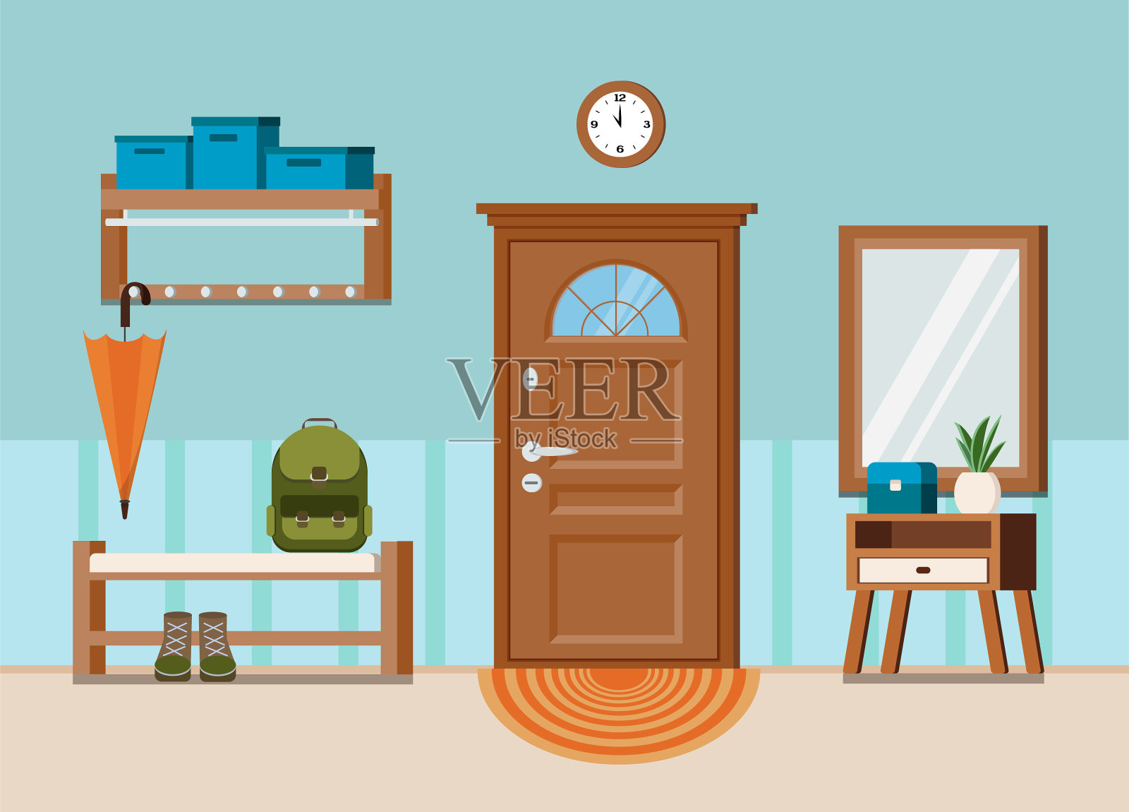 舒适的家入口大厅内部背景插画图片素材