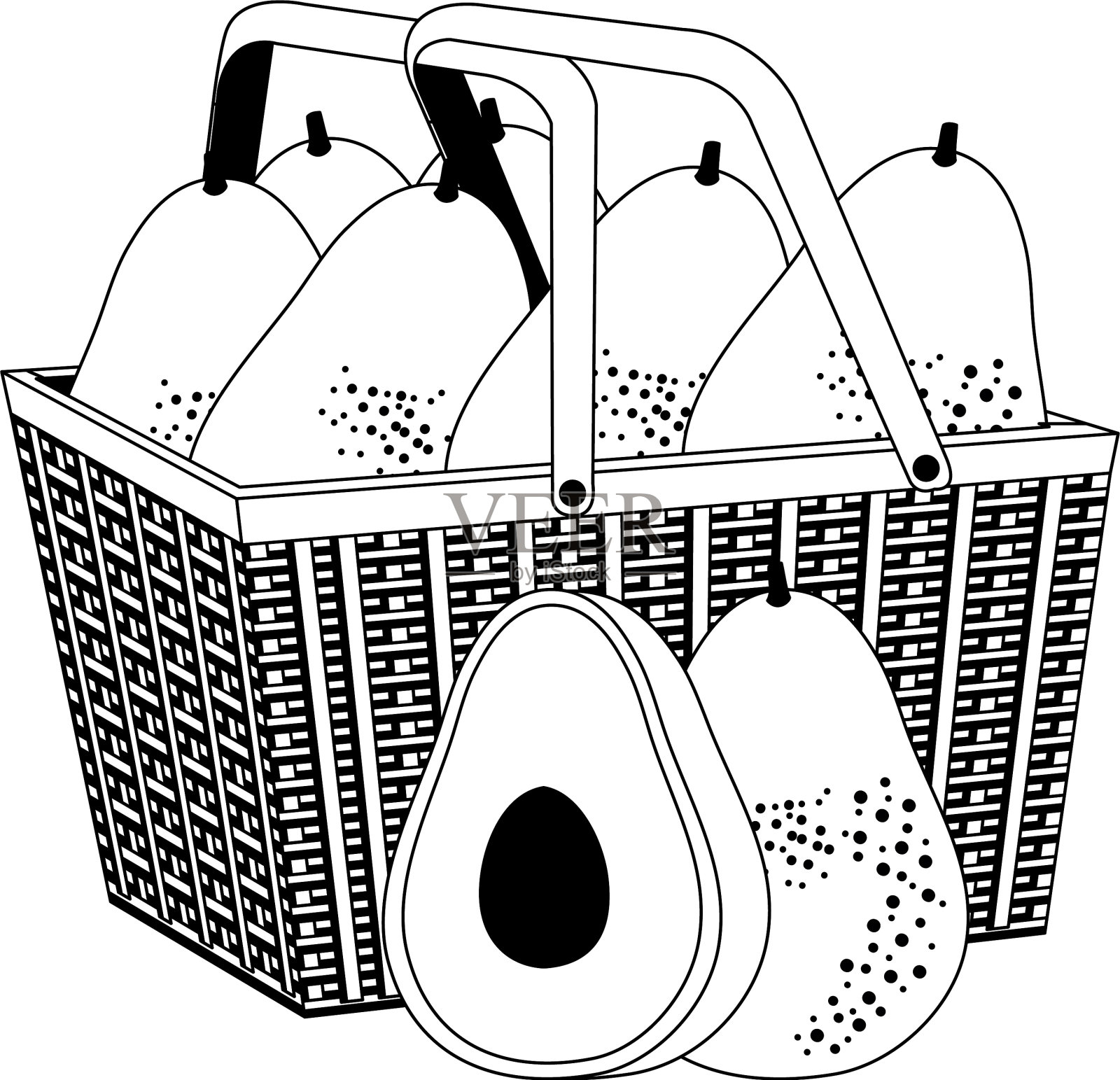 新鲜的牛油果和蔬菜放在篮子里设计元素图片