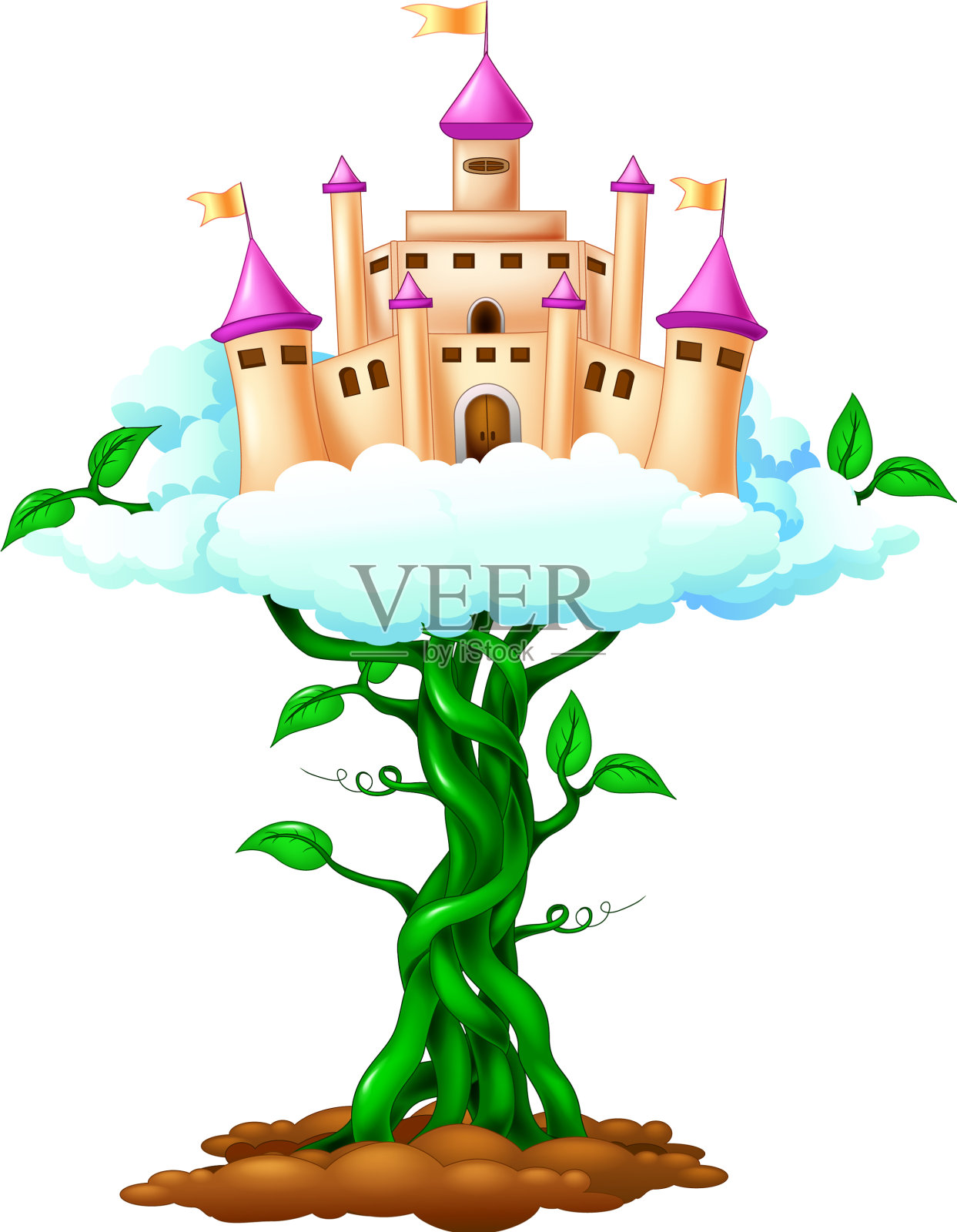 有趣的城堡在绿树卡通设计元素图片
