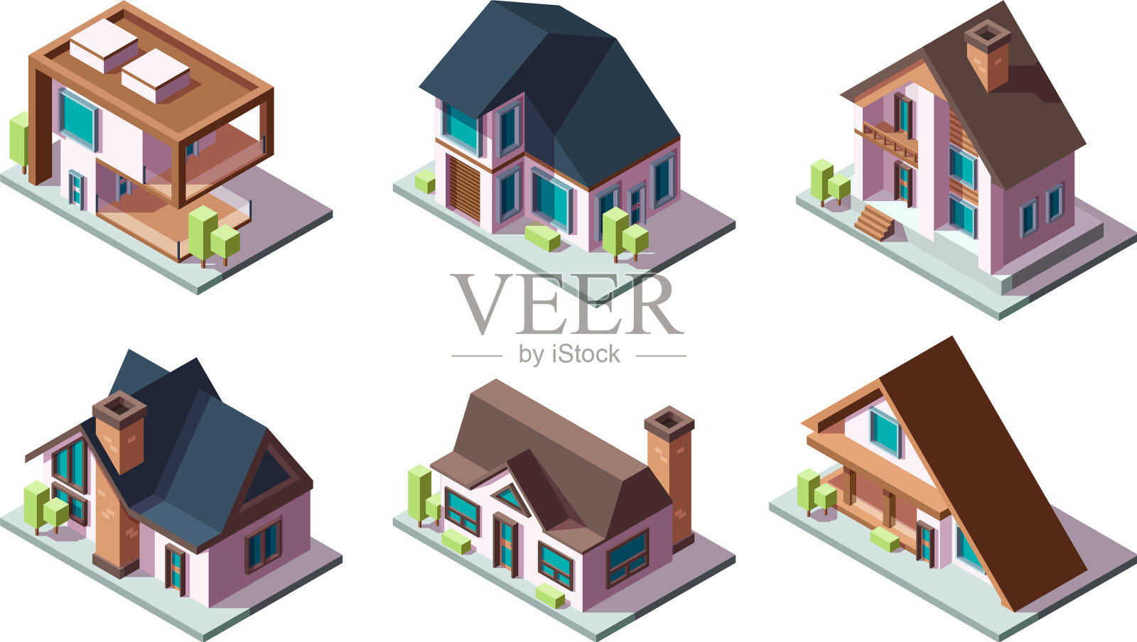 私人住宅住宅现代建筑3d低插画图片素材