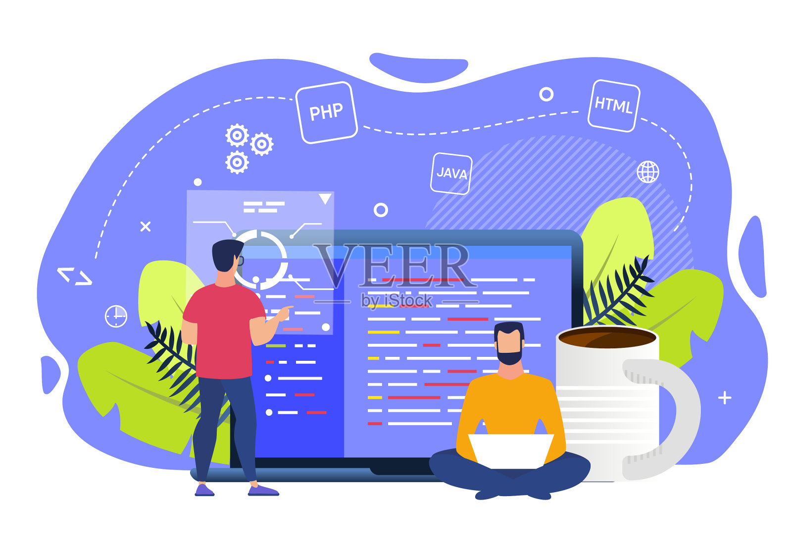 信息海报办公室编程卡通设计元素图片