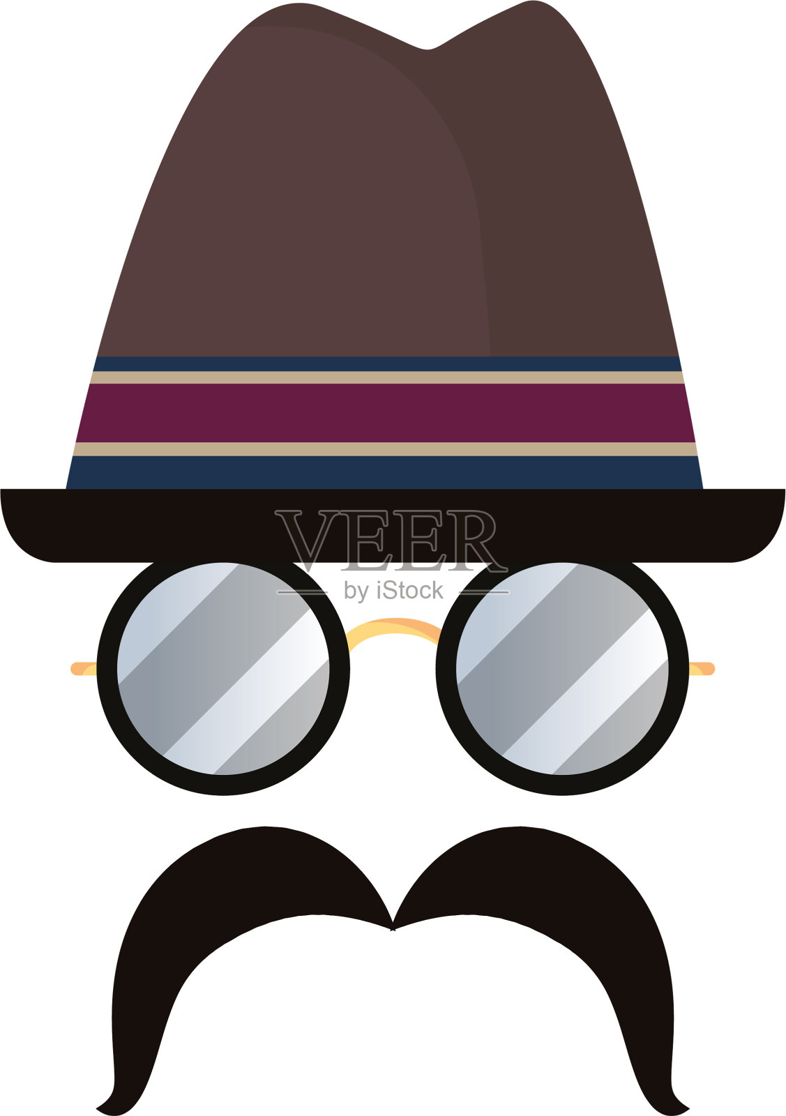 时髦的帽子、眼镜和胡子设计元素图片