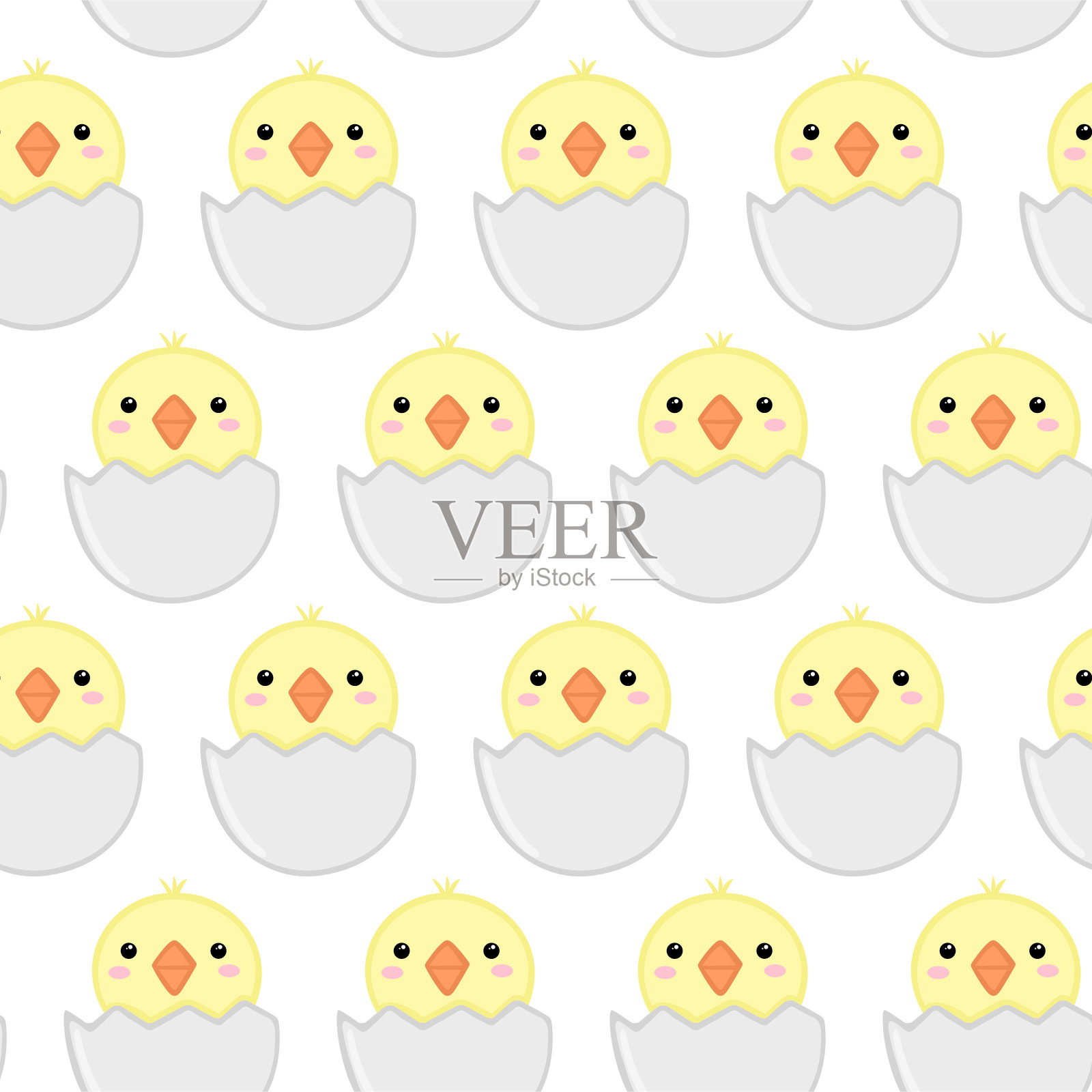 可爱的小鸡的模式。儿童卡通动物背景，纺织品，图案布，壁纸。插画图片素材