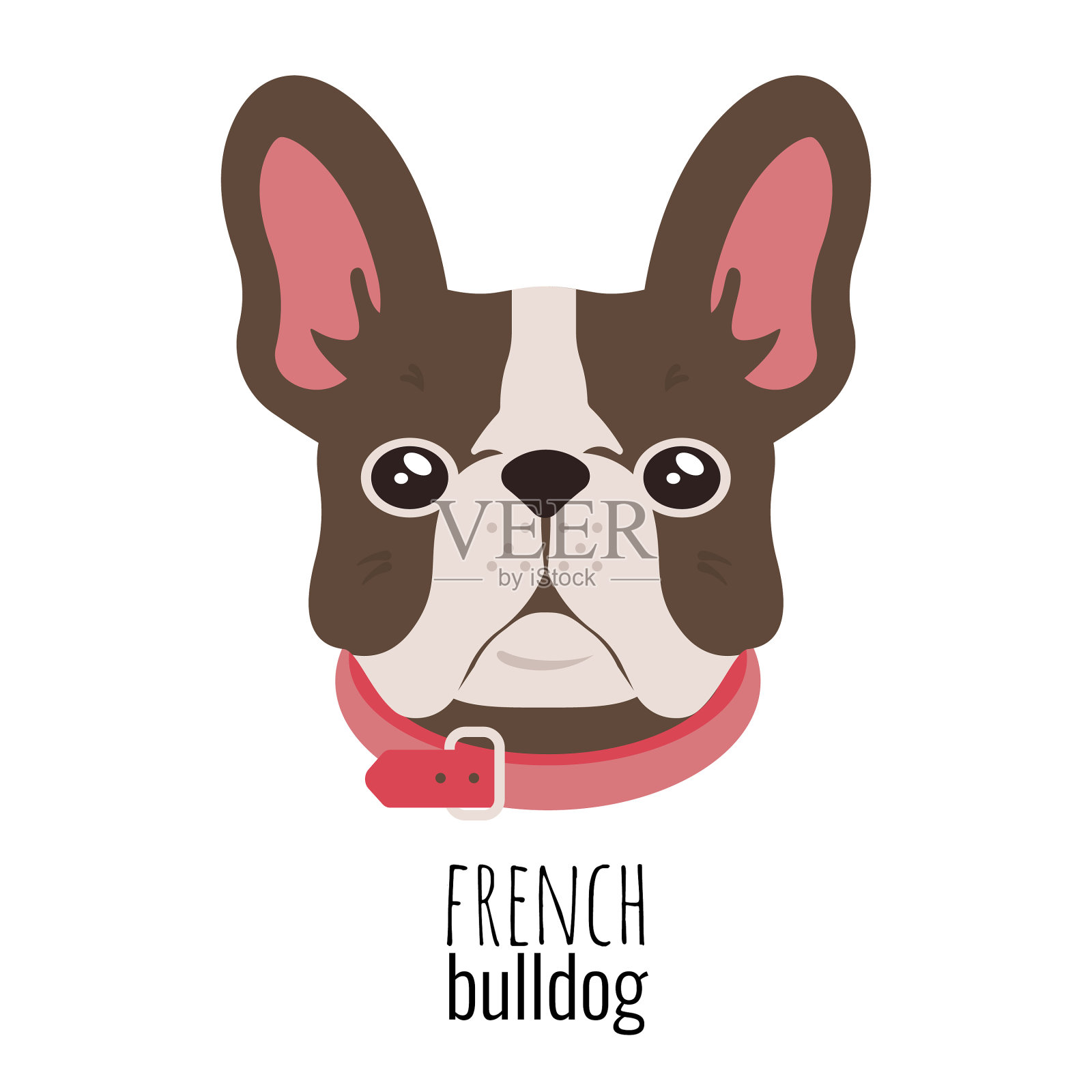 法国斗牛犬脸可爱的棕色法国斗牛犬插画图片素材