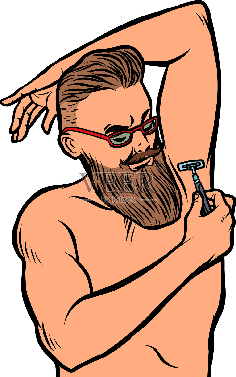 留胡子的潮人用剃刀刮腋窝设计元素图片