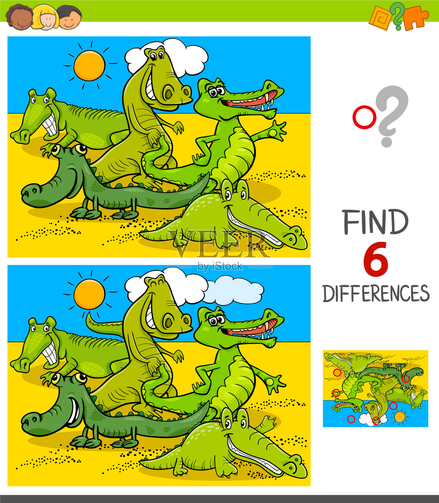 游戏与鳄鱼不同的动物角色插画图片素材