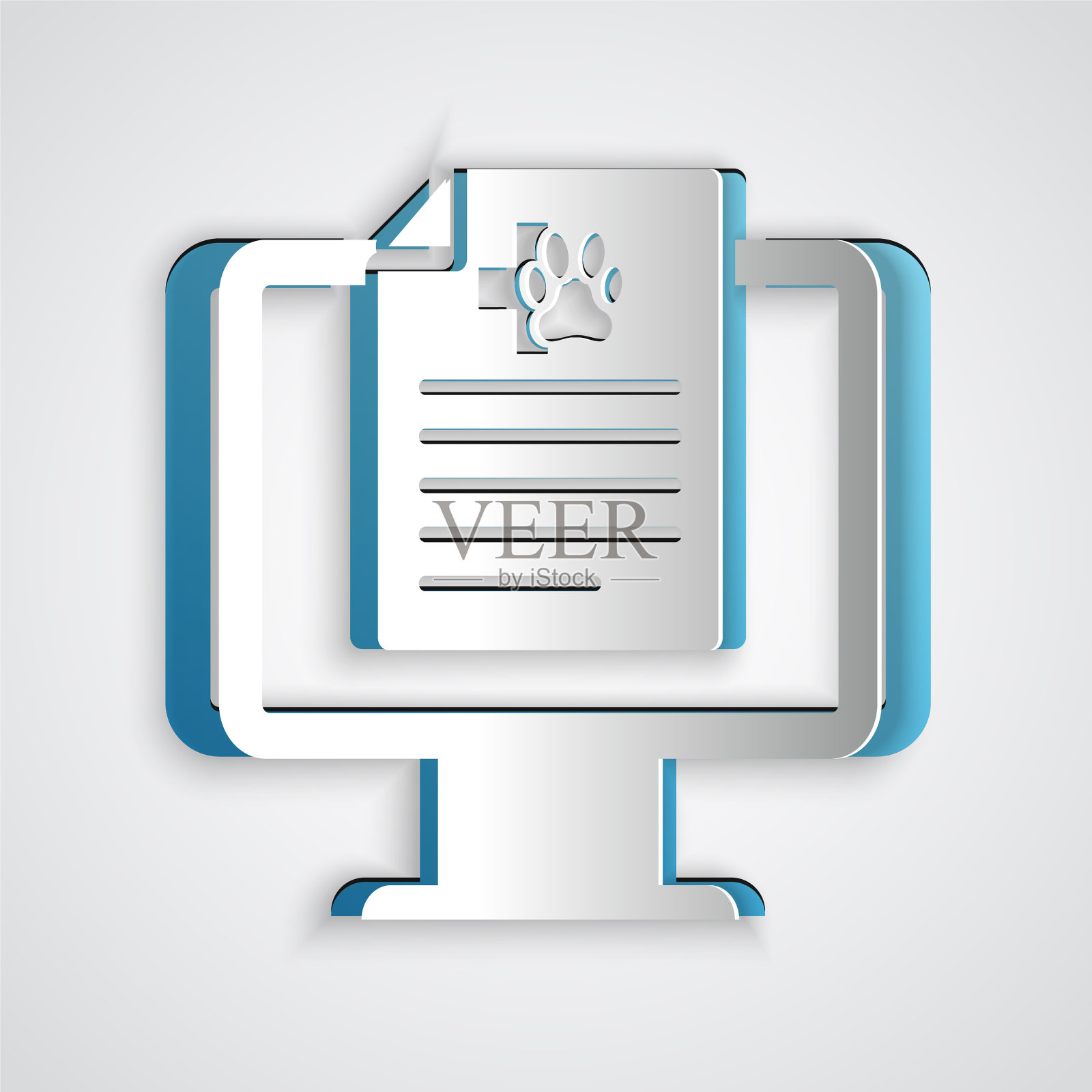 纸切割医疗临床记录宠物在监视器上插画图片素材