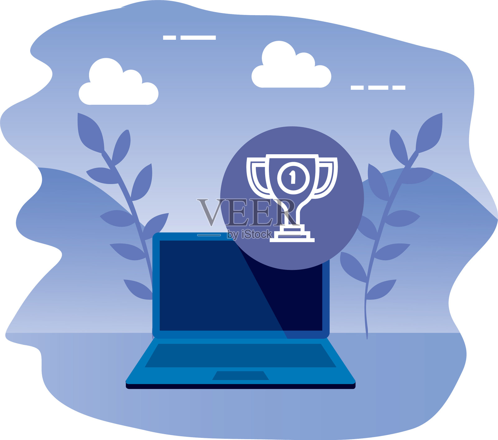 笔记本电脑和奖杯设计元素图片
