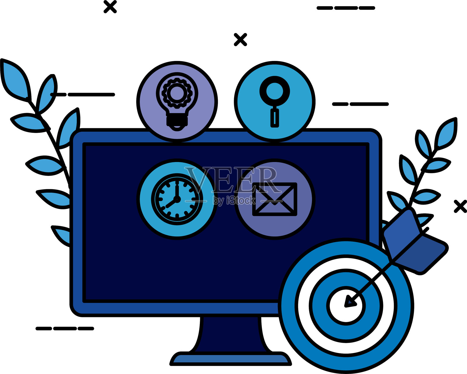 台式电脑与设定的图标和目标图标素材