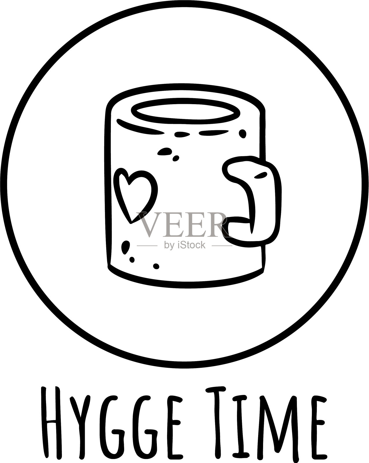 可爱的卡通马克杯涂鸦图像hygge时间标志插画图片素材