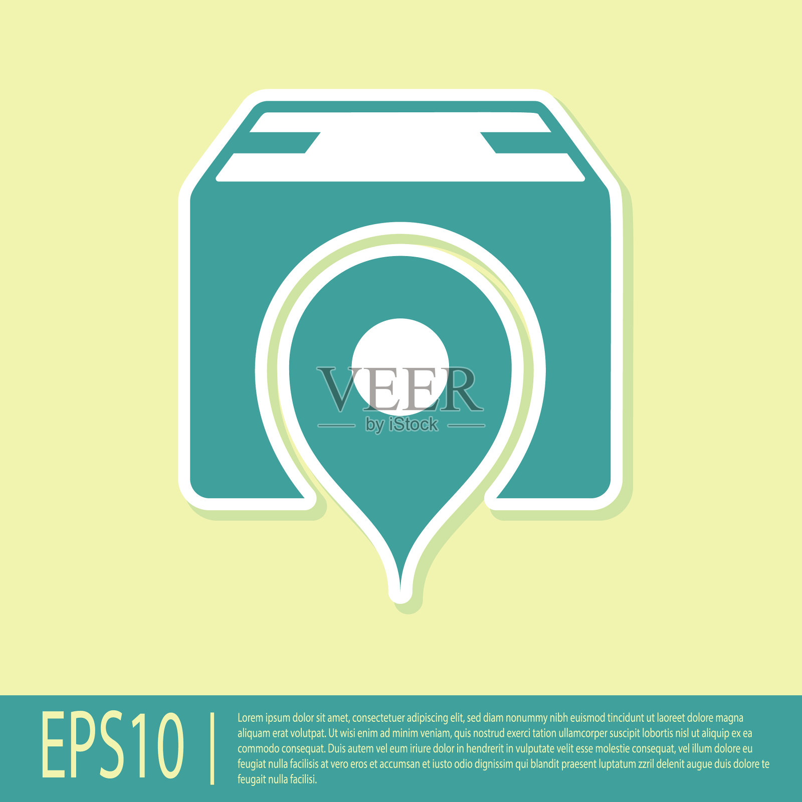 绿色位置与纸板箱图标隔离插画图片素材