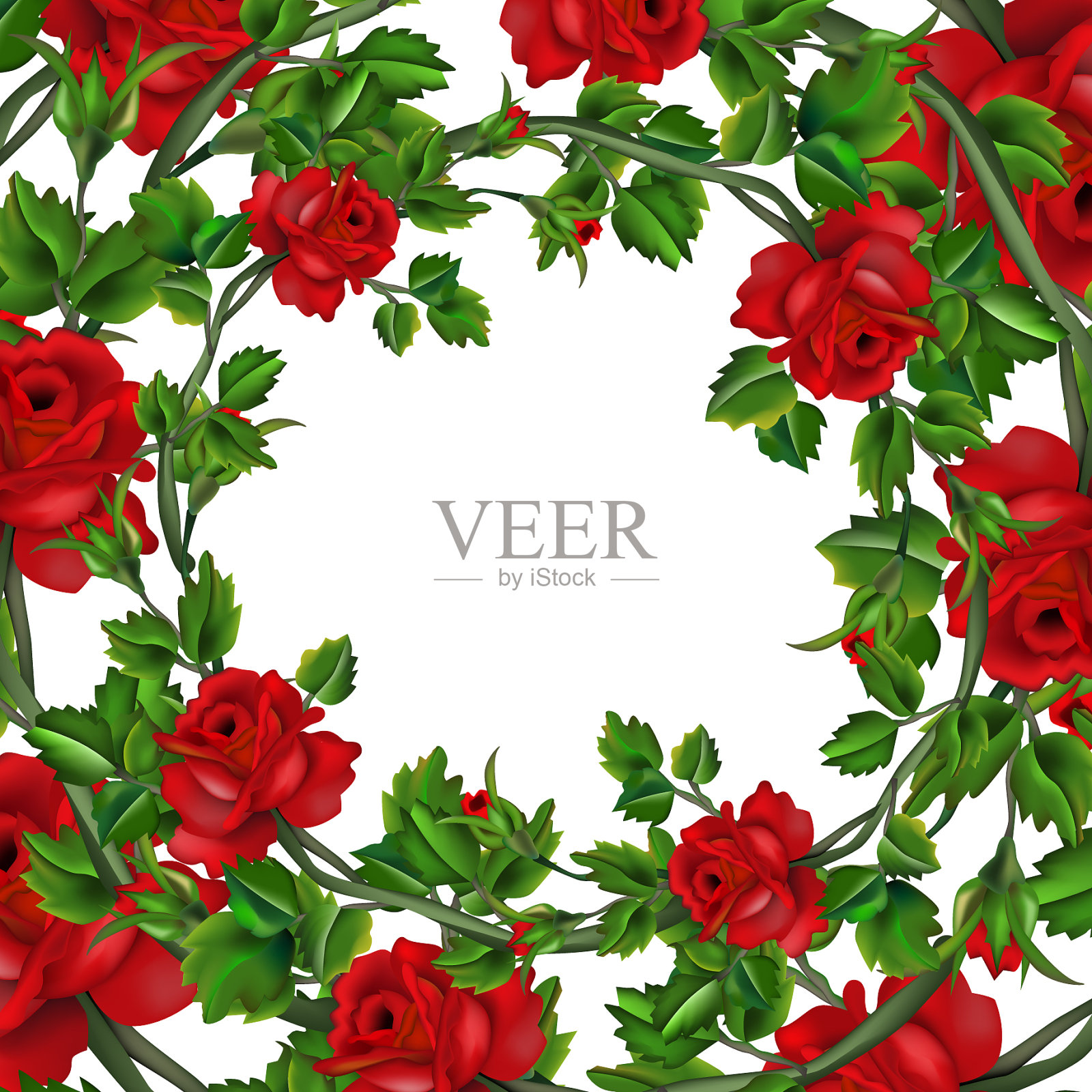 红玫瑰花环插画图片素材