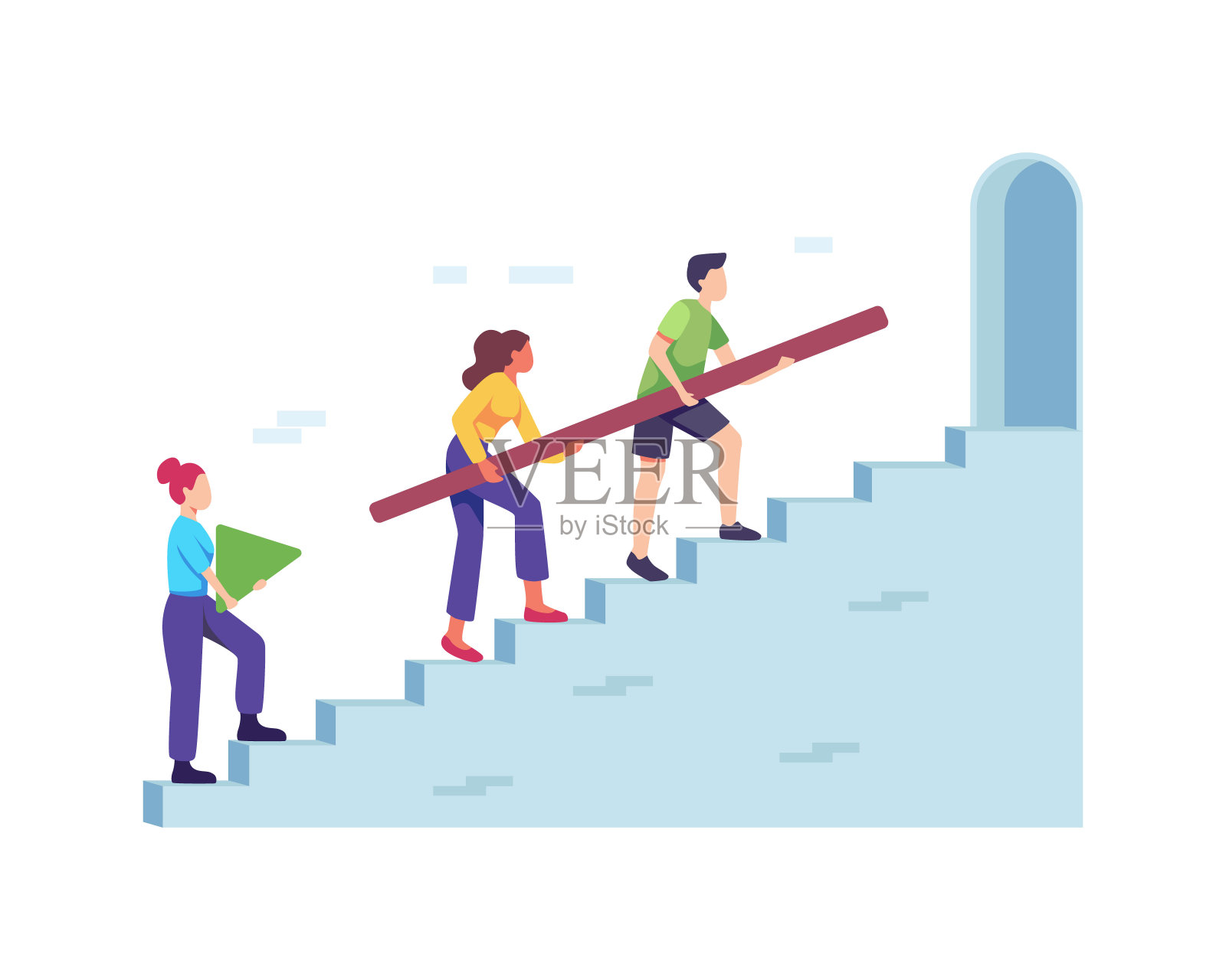 一群商务人士一起爬楼梯插画图片素材