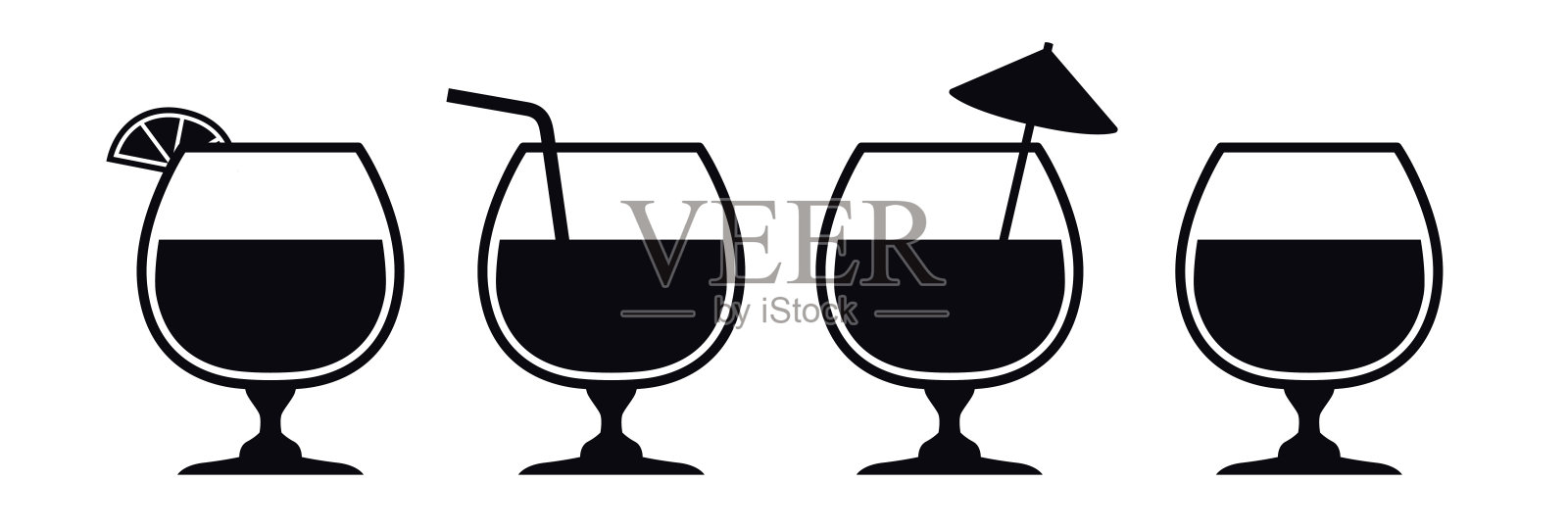 不同的干邑或饮料酒杯图标插画图片素材
