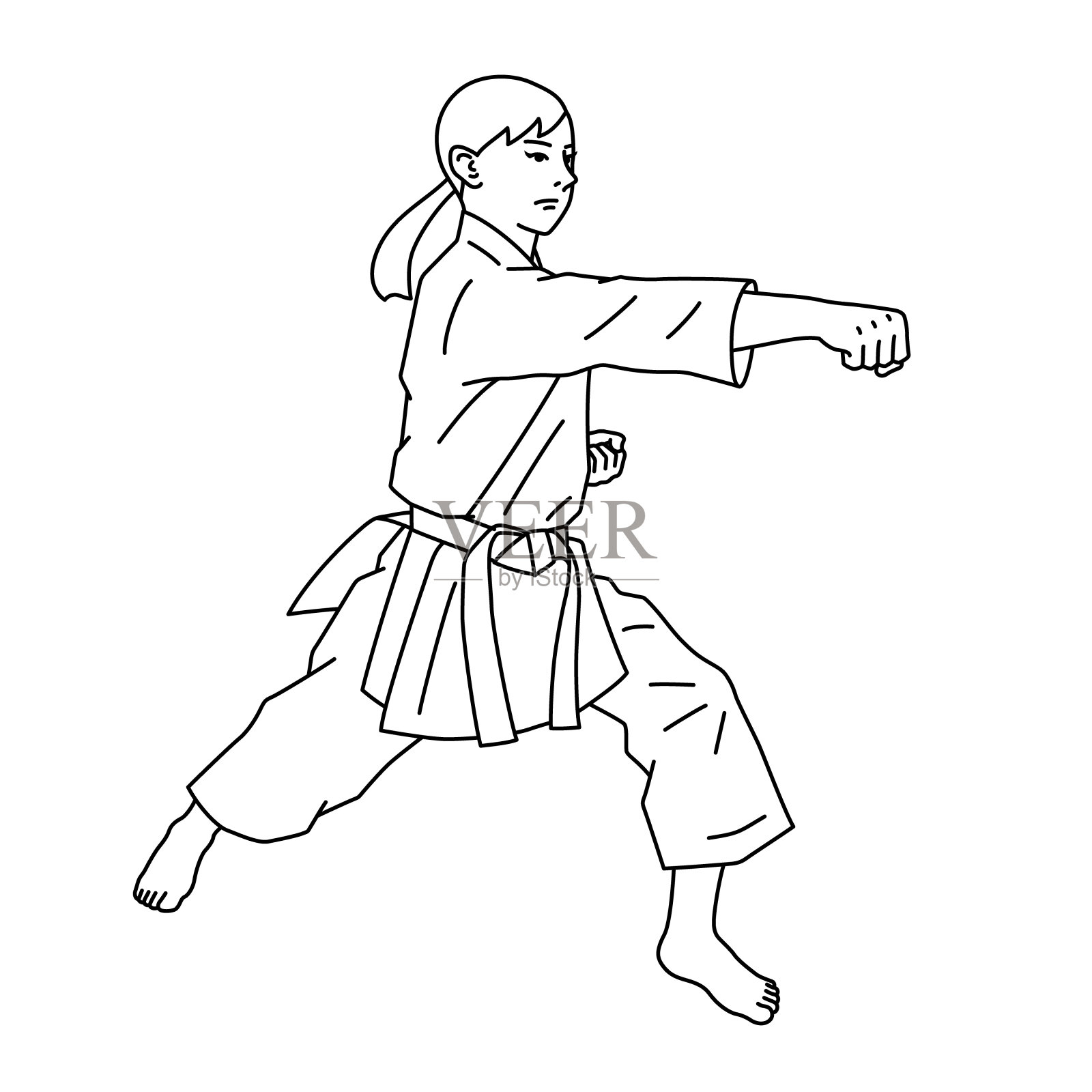 一个女人正在做空手道(形)的插图(白色背景，矢量，剪切)插画图片素材