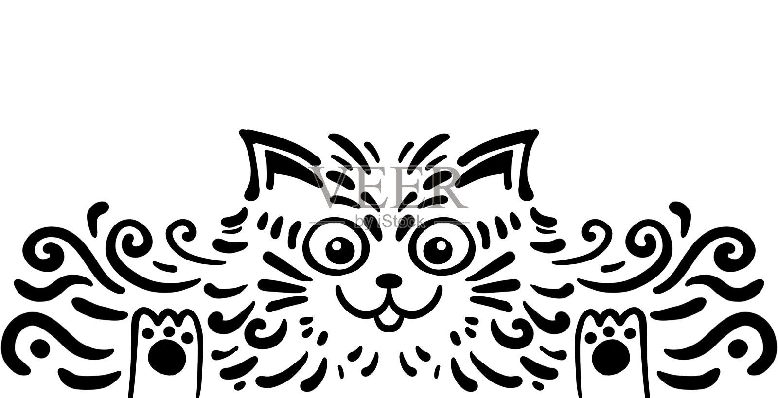 可爱的猫装饰风格插图绘制毛茸茸的小猫艺术风格的细节插画图片素材