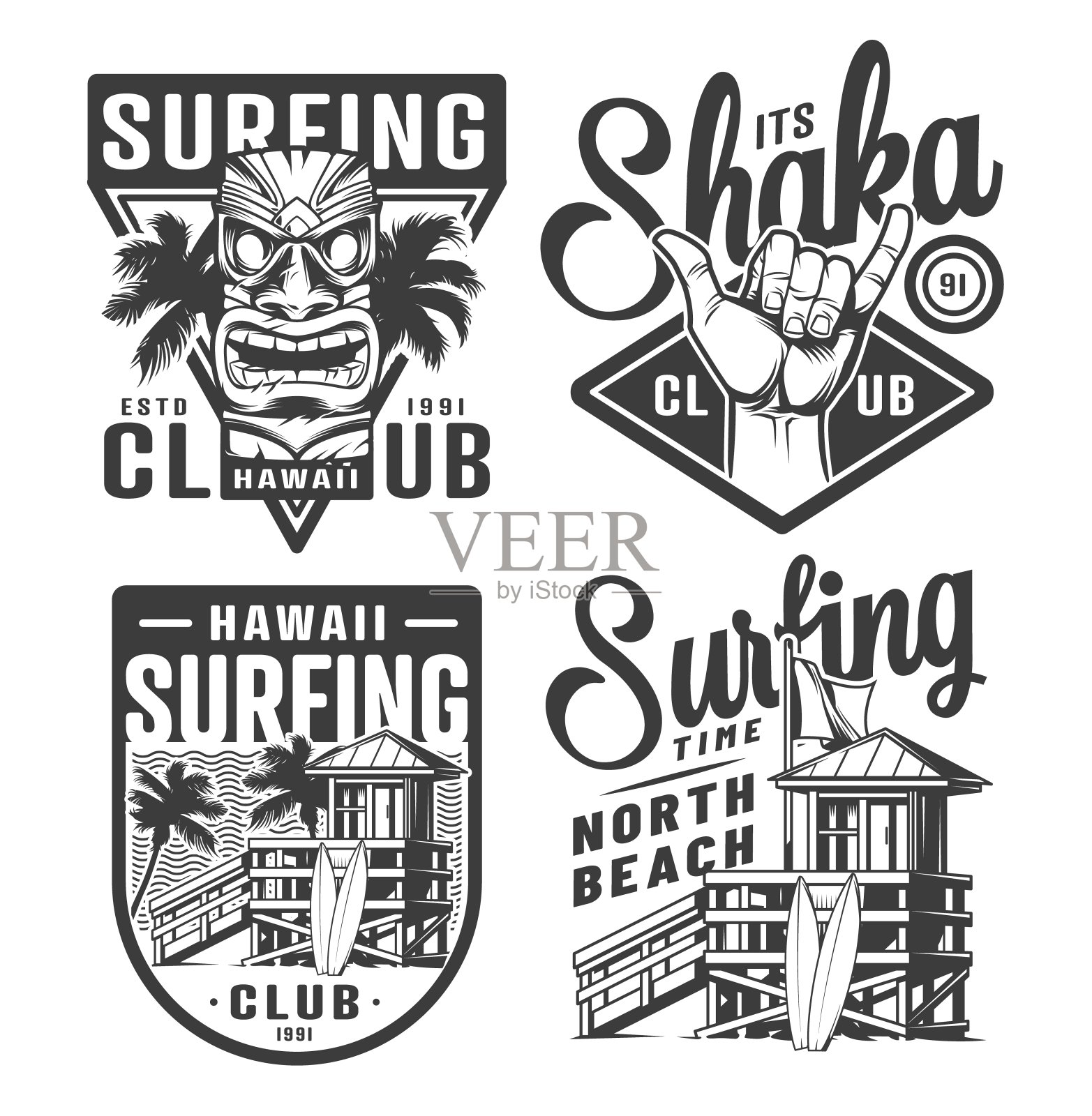 复古冲浪标志集插画图片素材