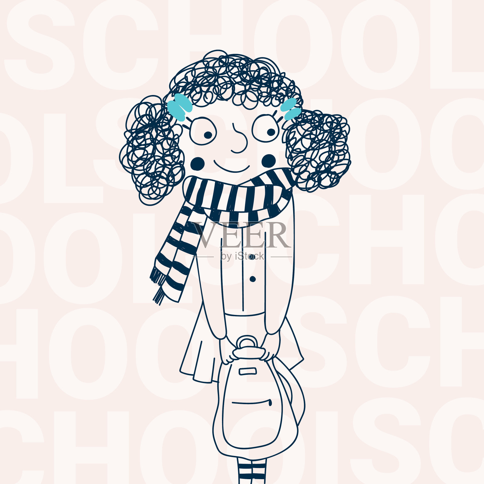 一个背着背包的女孩插画图片素材