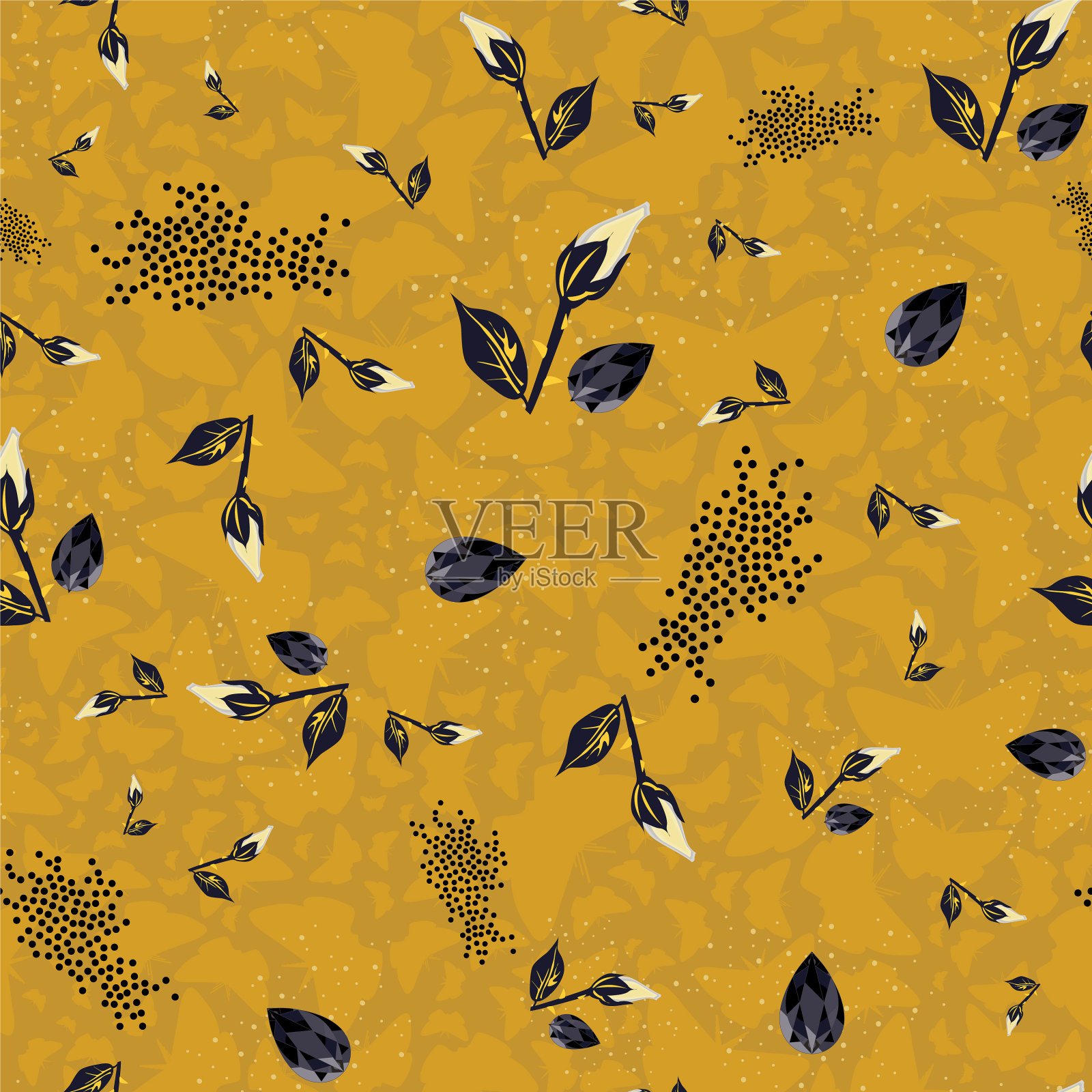 带有花卉元素的华丽图案插画图片素材